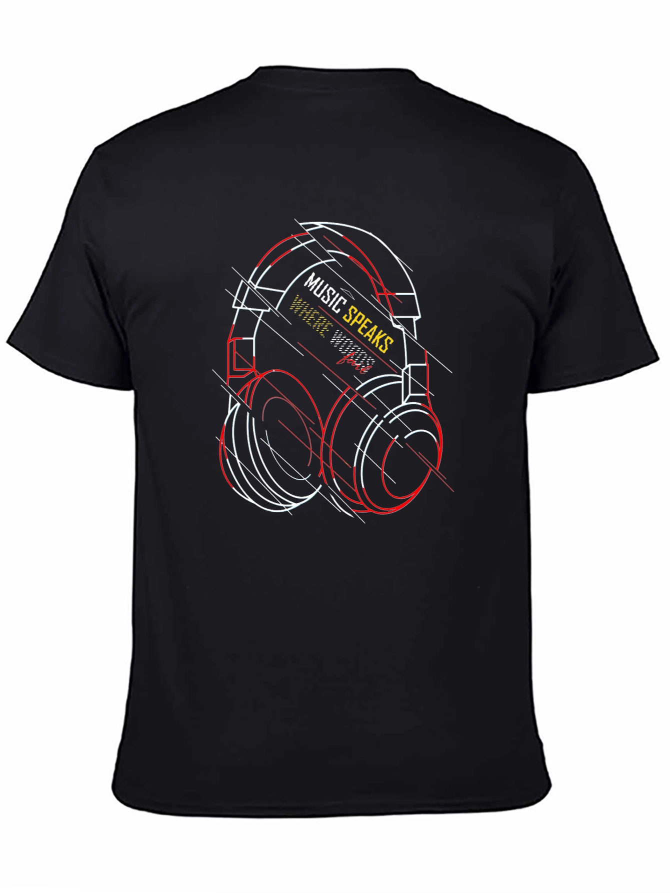 Black Music Speaks T-Shirt - Unique Headphones Design view 4