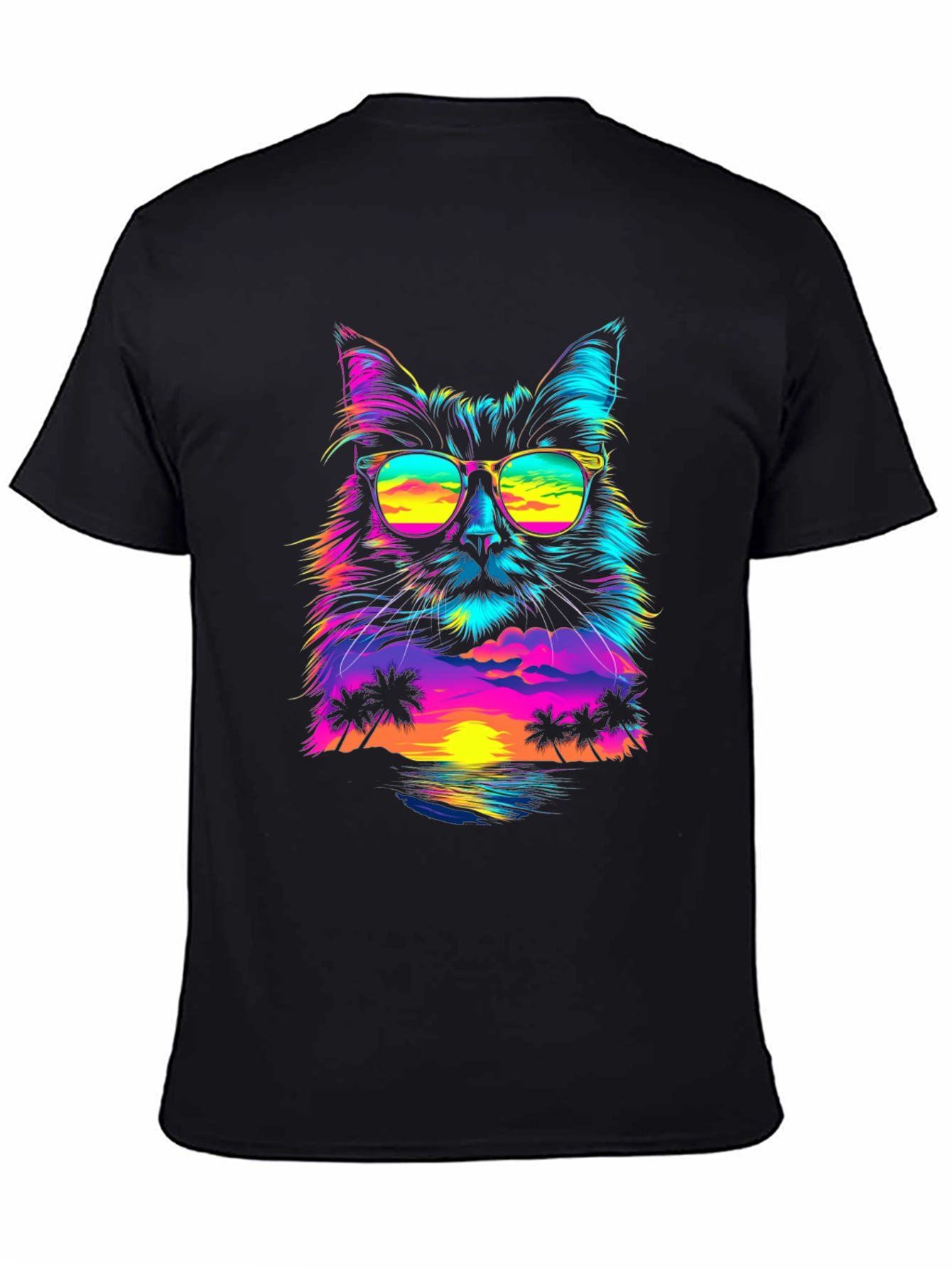 Black Retro Sunset Cat T-Shirt - Vibrant Graphic Tee view 4