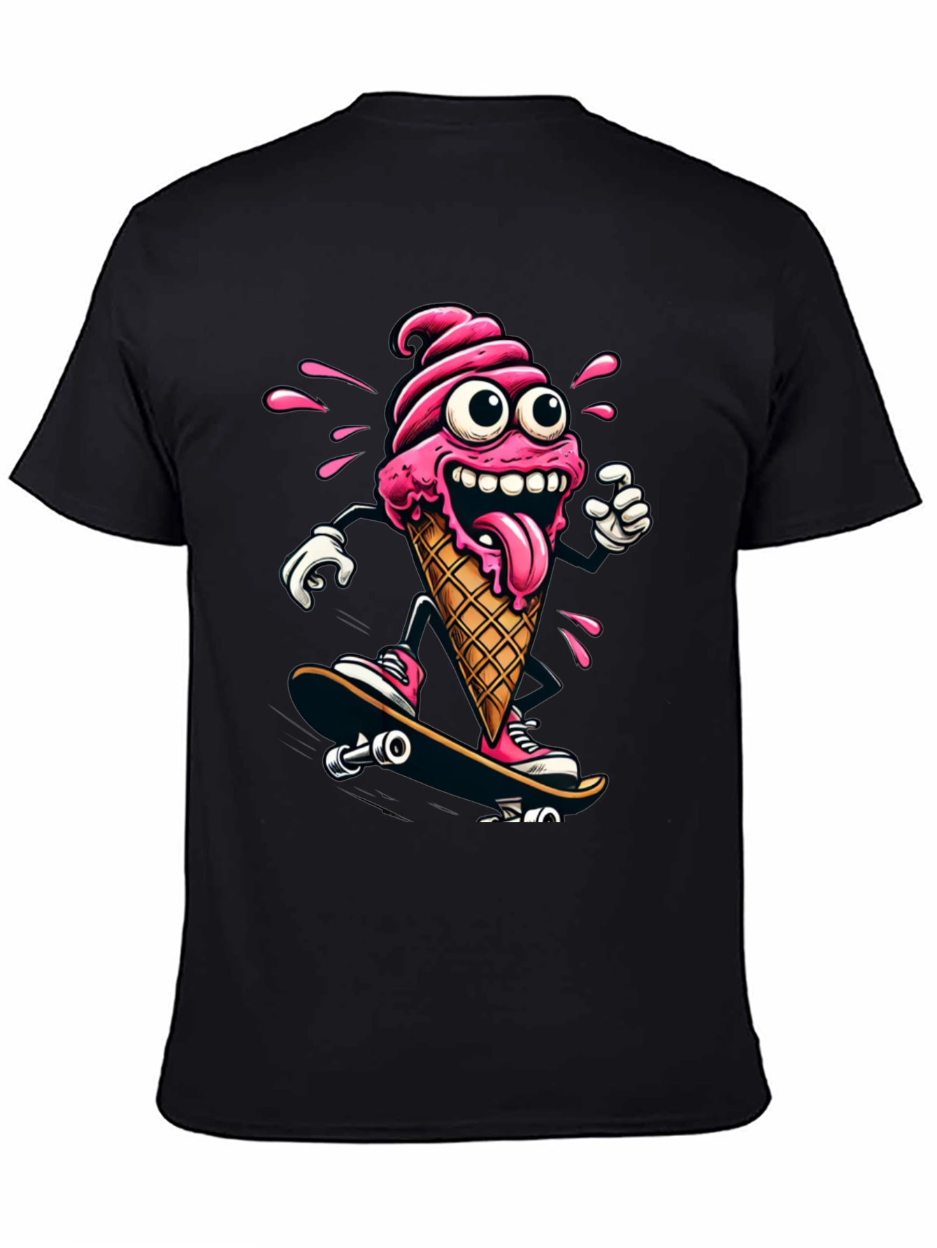 Black Skateboarding Ice Cream T-Shirt - Funny Cartoon Tee view 4