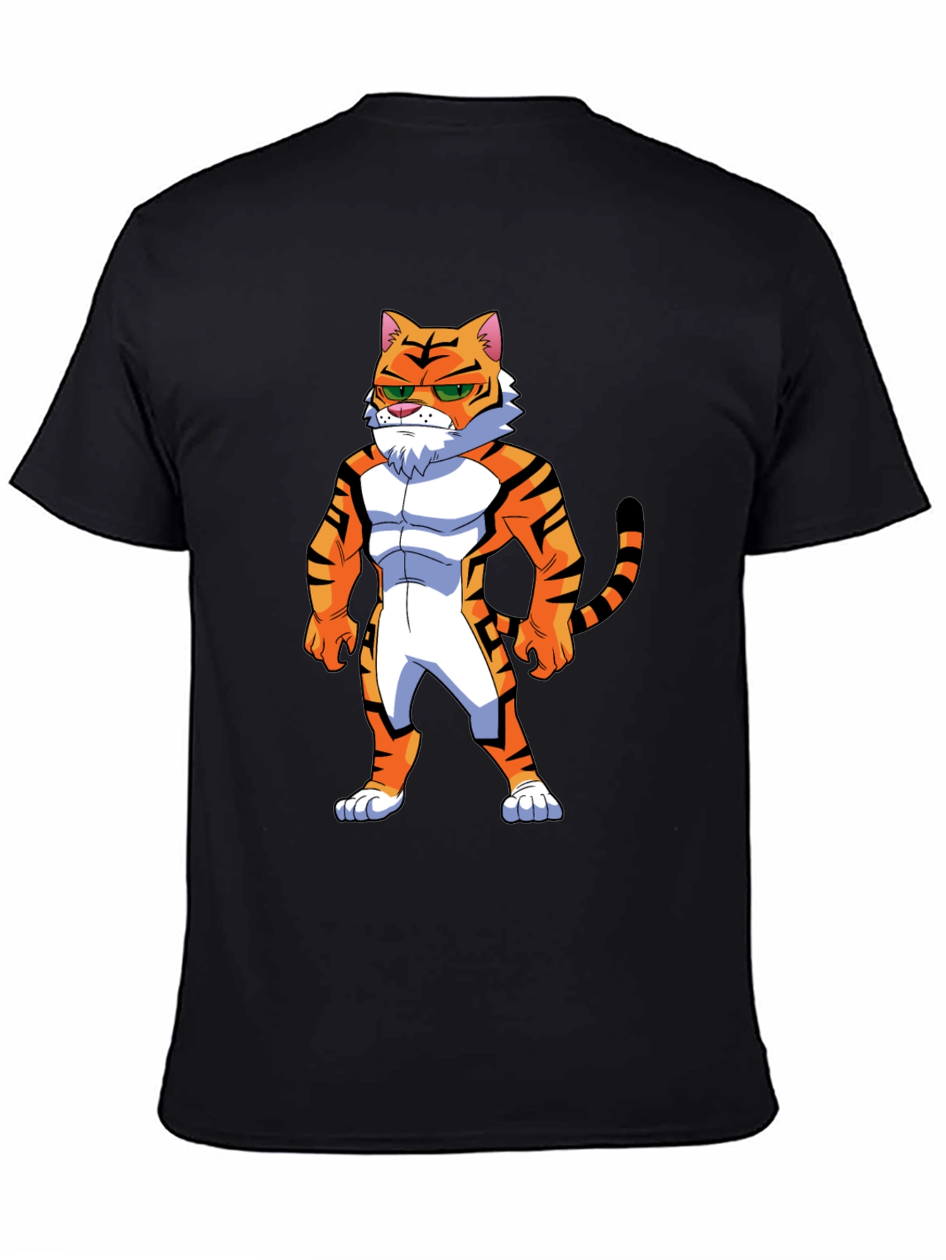 Black Men's Black T-Shirt with Cartoon Tiger Graphic view 4