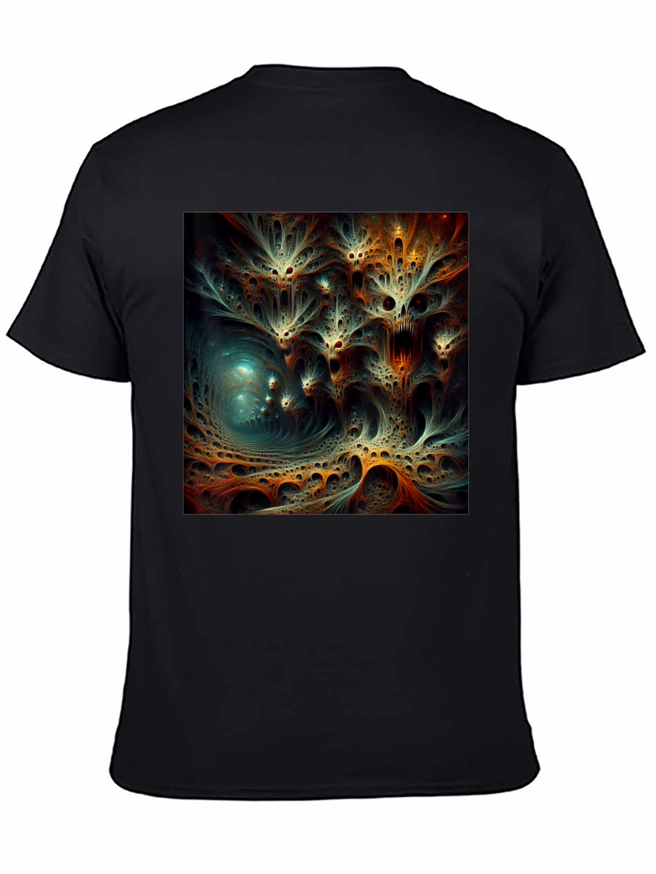 Black Abstract Fractal Design Black T-Shirt view 4