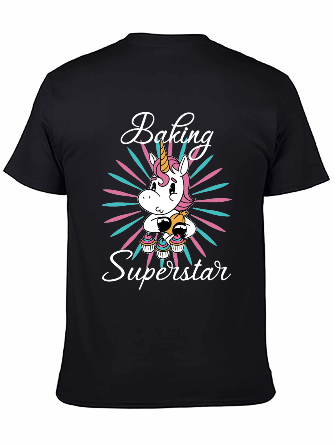 Black Baking Superstar Unicorn Graphic T-Shirt view 4