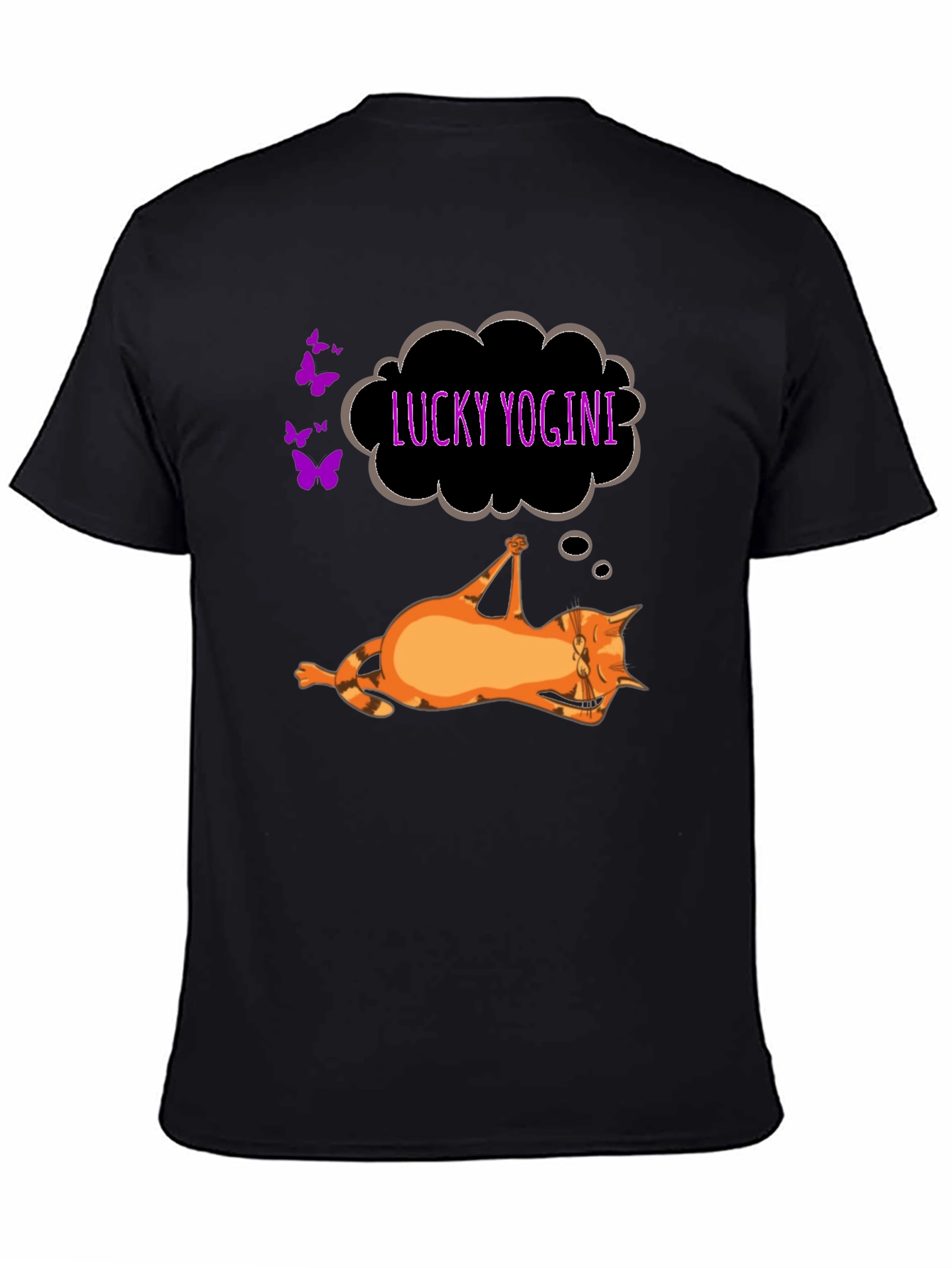 Black Lucky Yogini Cat Black T-Shirt view 4