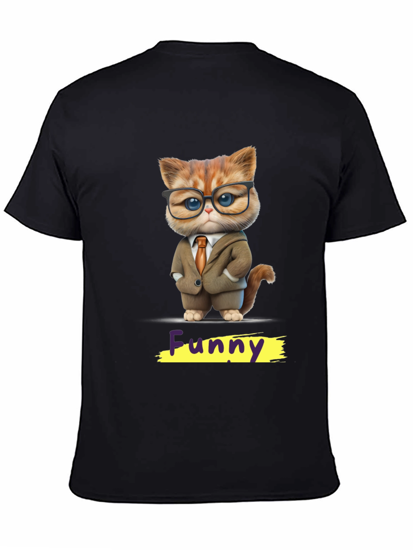Black Funny Cat in Suit Graphic Tee view 4
