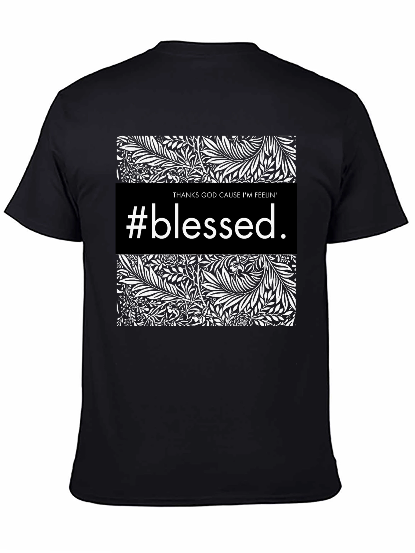 Black #Blessed Graphic Print Black Crewneck T-Shirt view 4