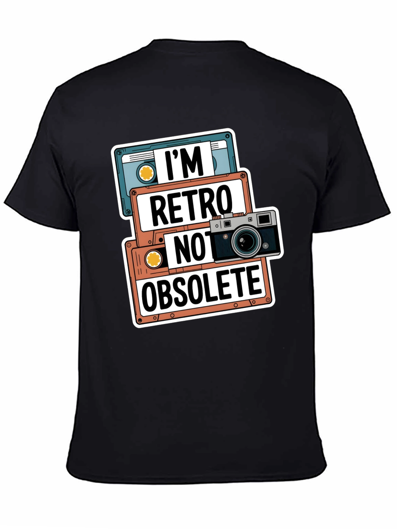 Black Retro Cassette & Camera T-Shirt view 4