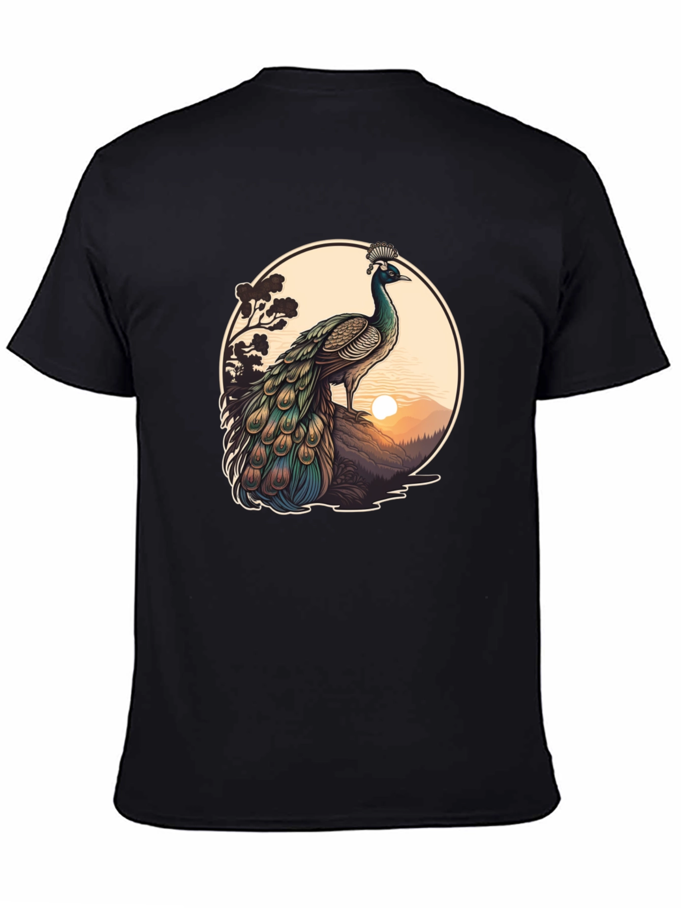 Black Peacock Graphic Tee - Nature Inspired Design view 4