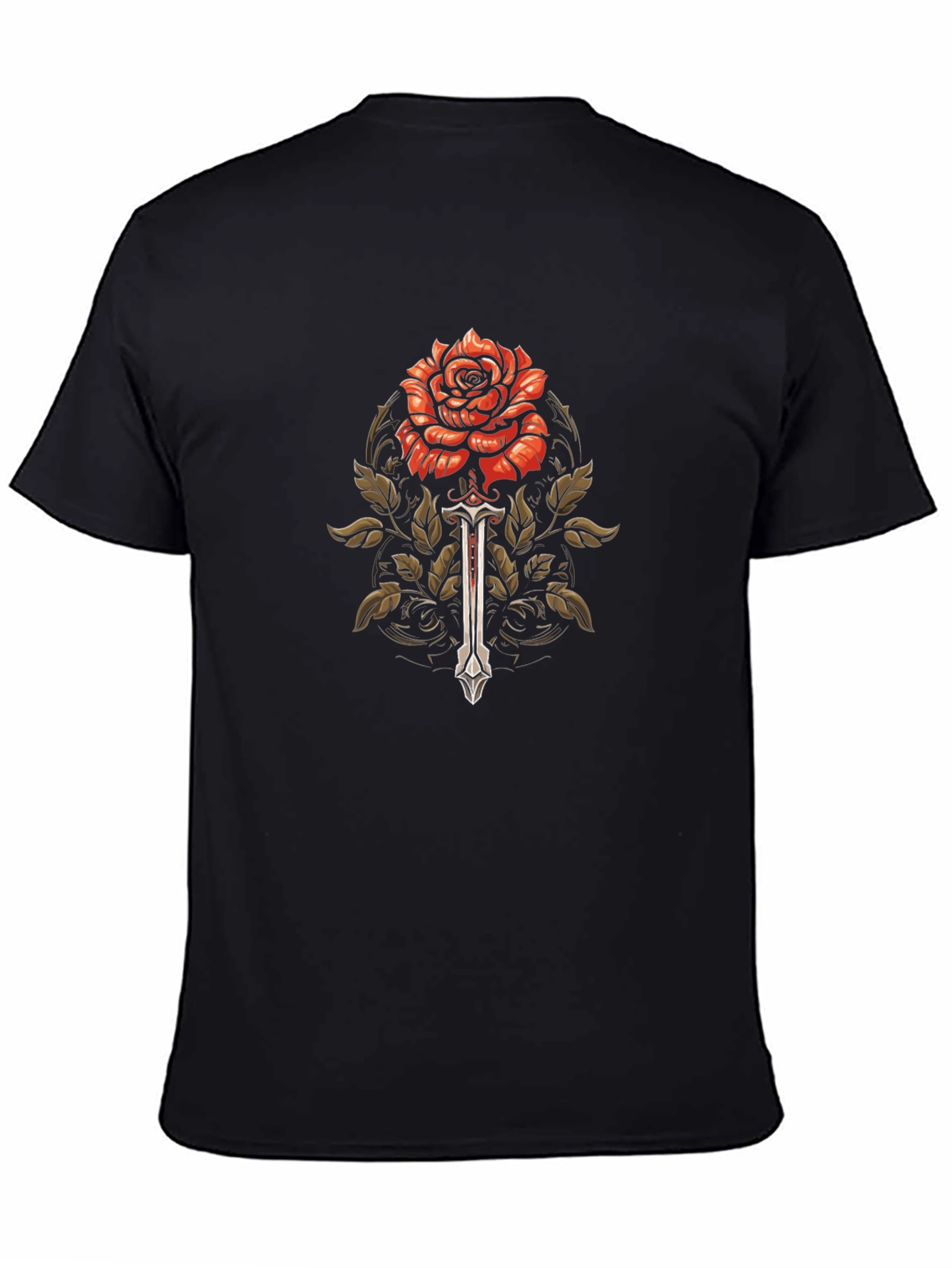 Black Rose & Sword Graphic T-Shirt - Black view 4