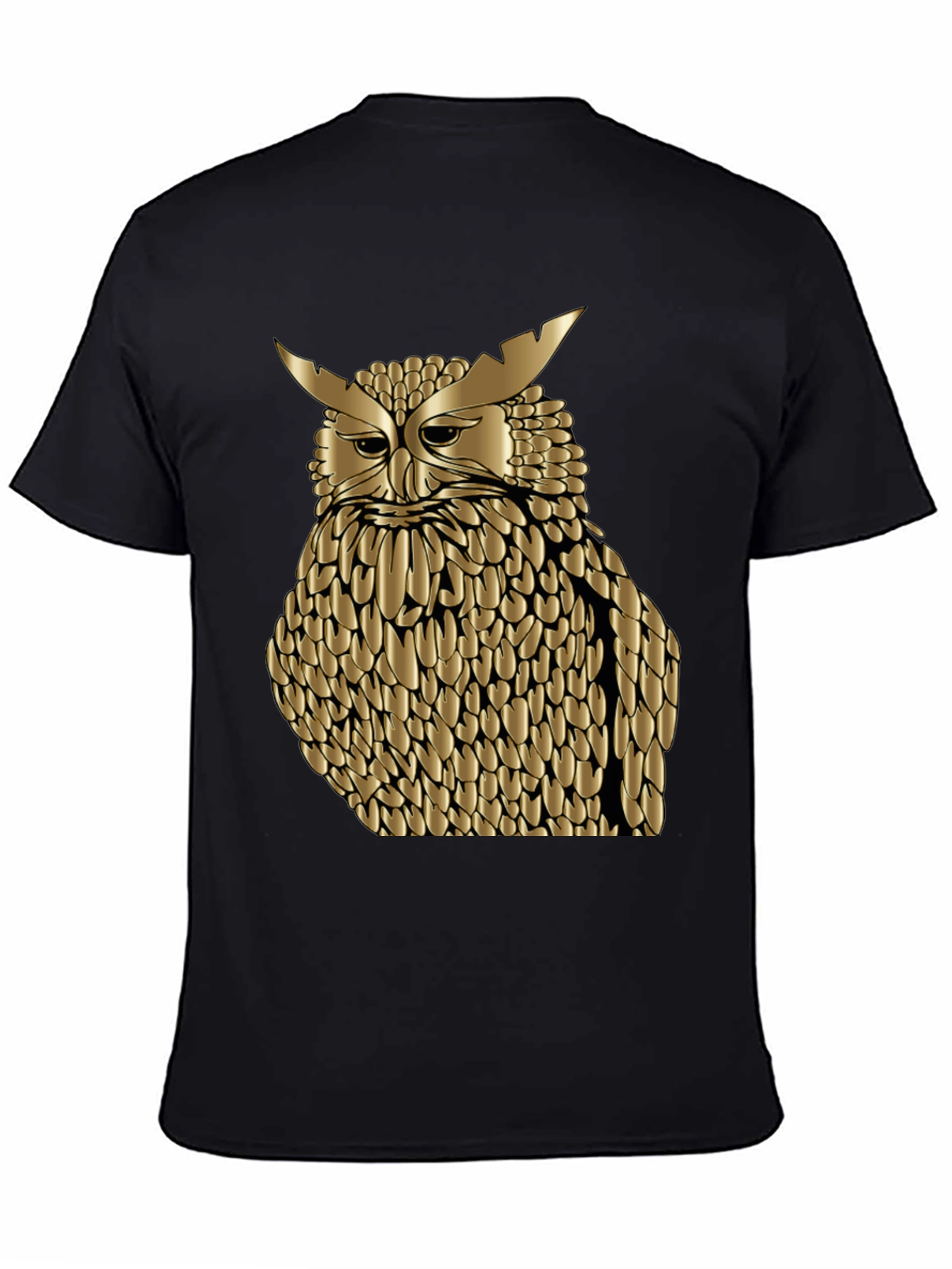 Black Golden Owl Graphic Tee - Black Cotton Blend Shirt view 4