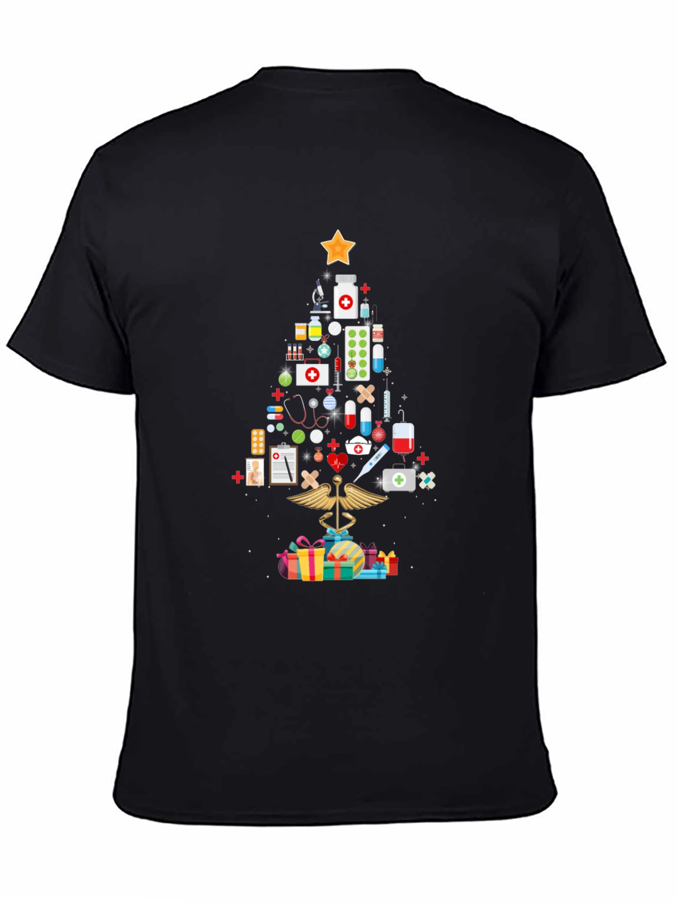 Black Medical Christmas Tree T-Shirt view 4