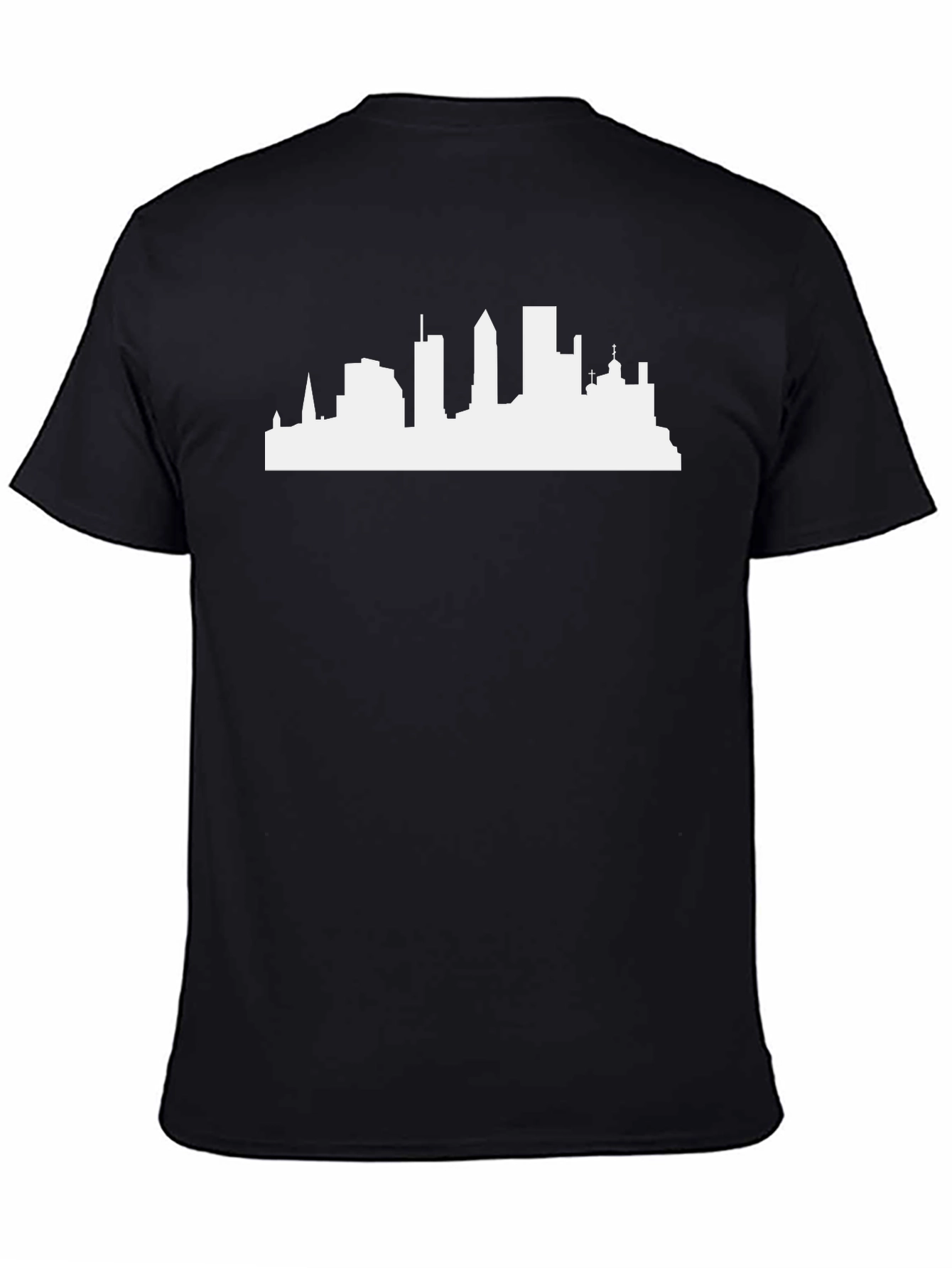 Black Cityscape Silhouette Tee - Classic Black Cotton T-Shirt view 4