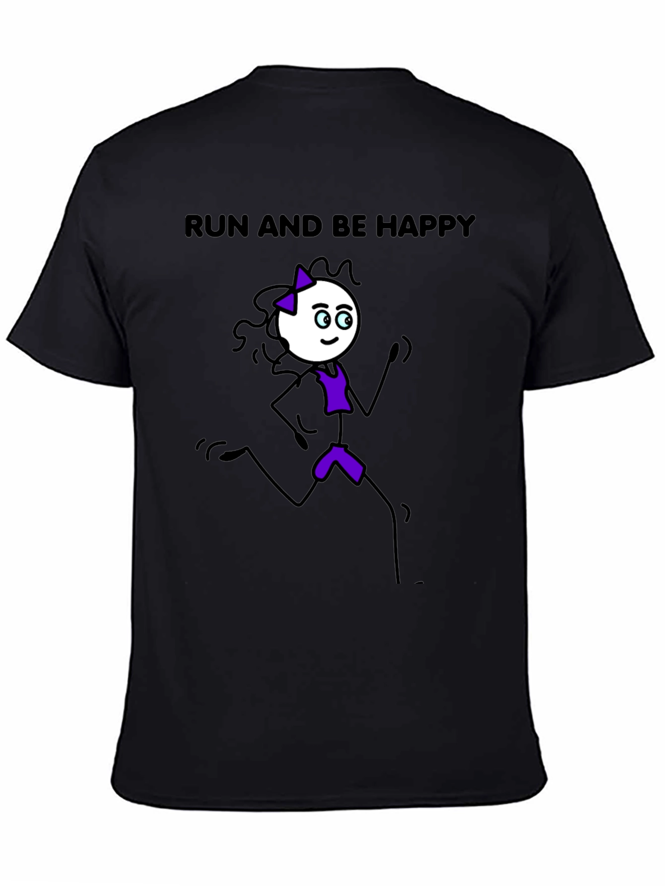Black Run and Be Happy T-Shirt - Stick Figure Design view 4