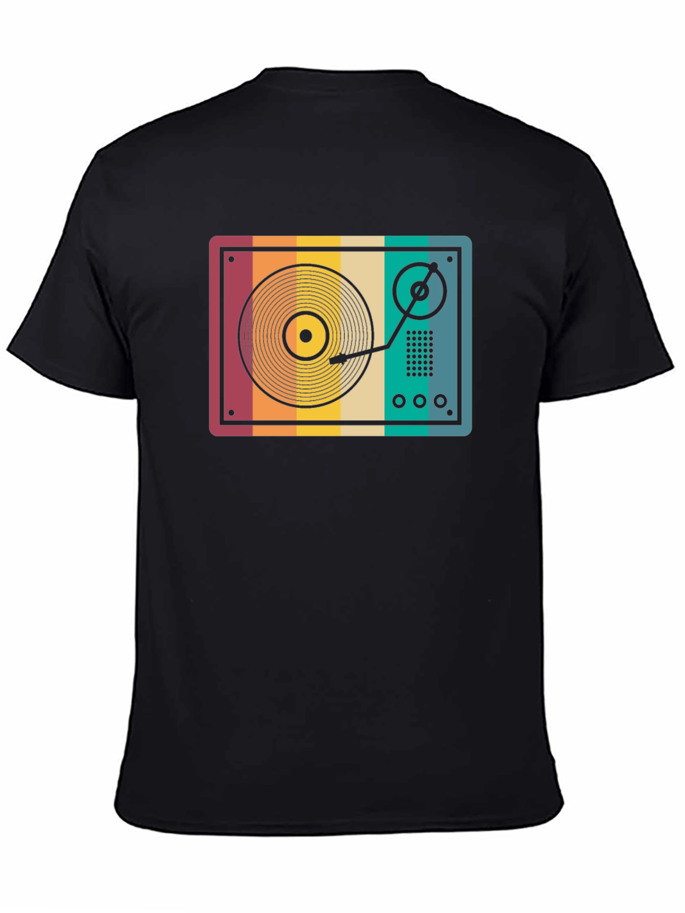 Black Retro Vinyl Record Player Graphic T-Shirt view 4