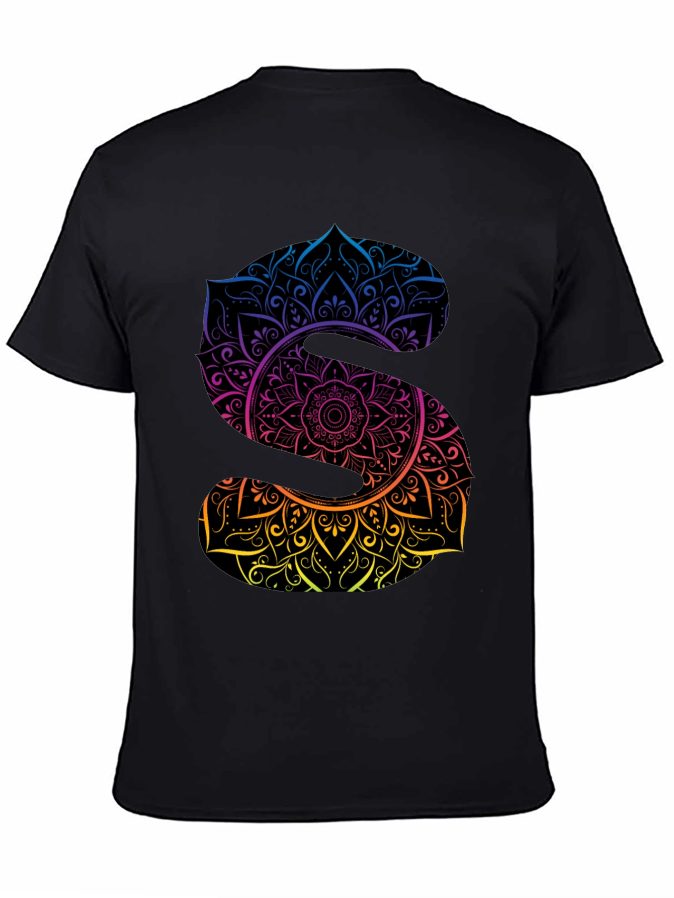 Black Mandala Letter S Graphic Black T-Shirt view 4