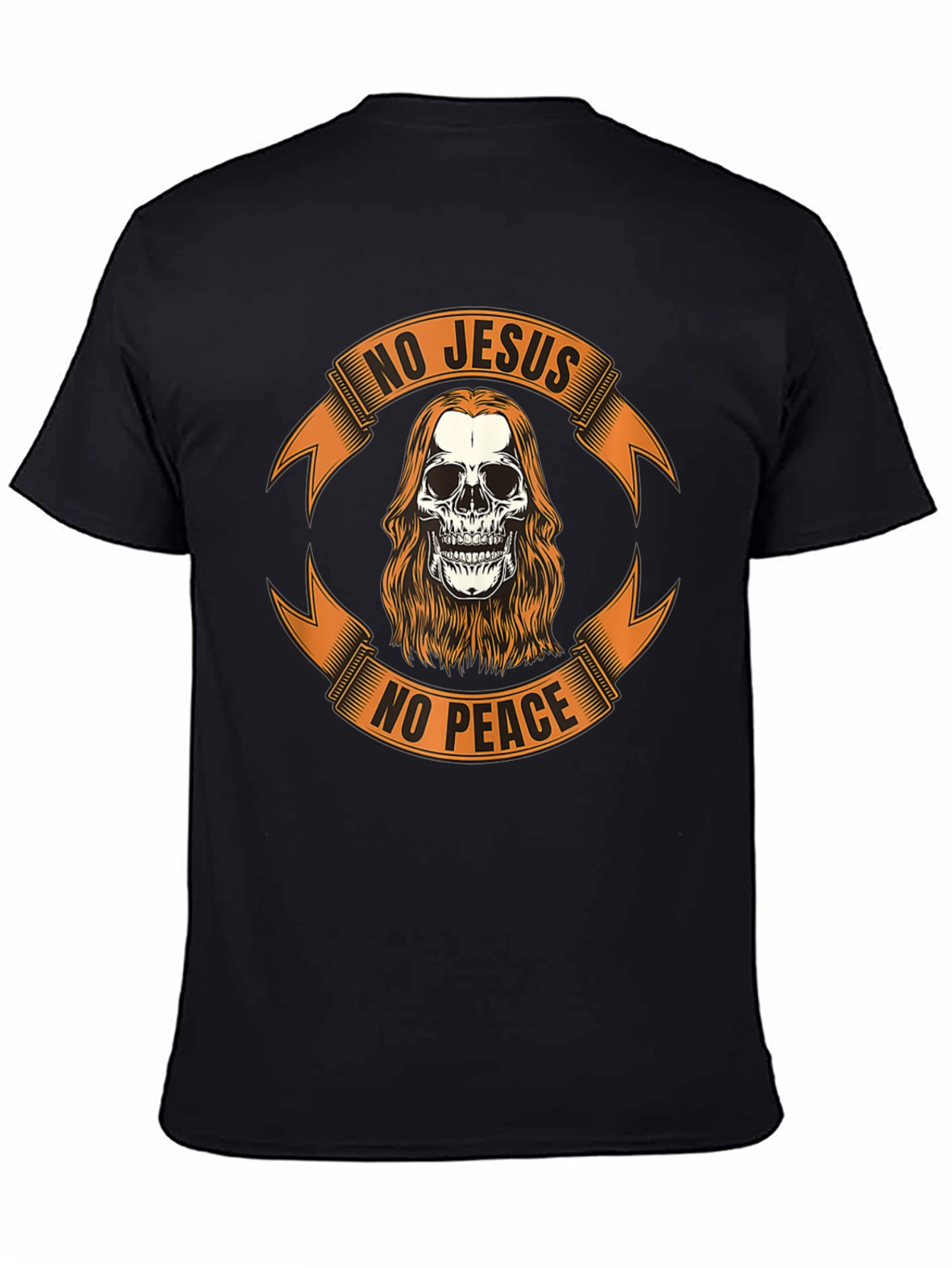 Black No Jesus No Peace Skull Graphic Tee - Black view 4