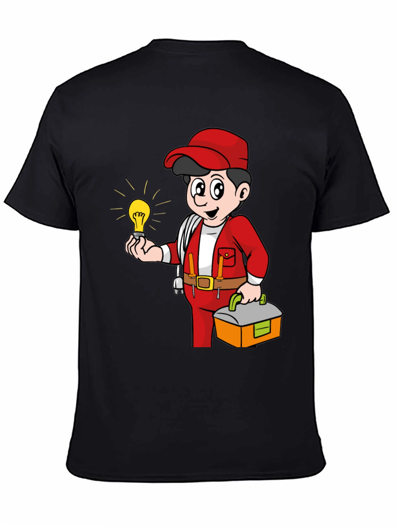 Black Electrician Cartoon Graphic Tee view 4