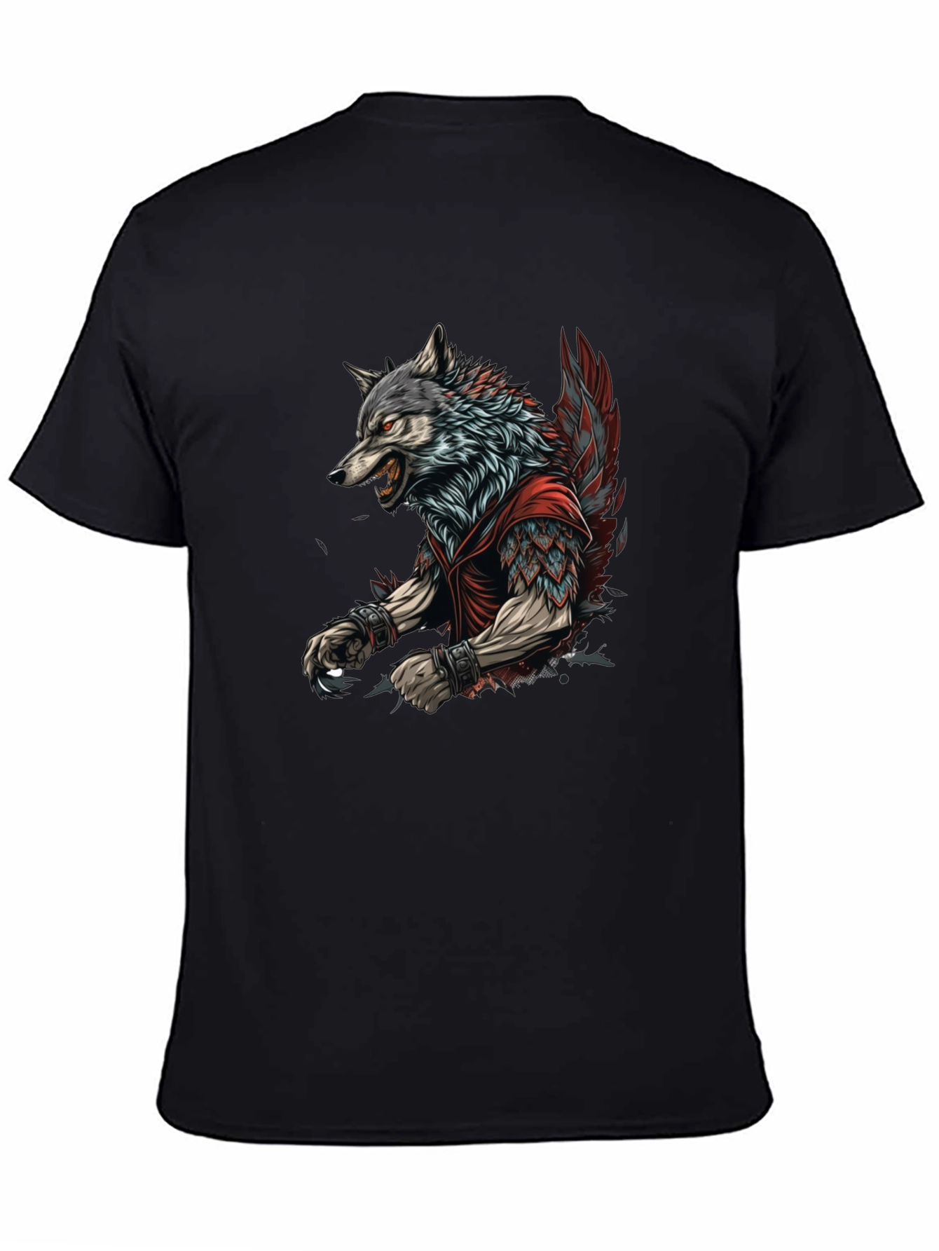 Black Wolf Warrior Graphic Print Black T-Shirt view 4