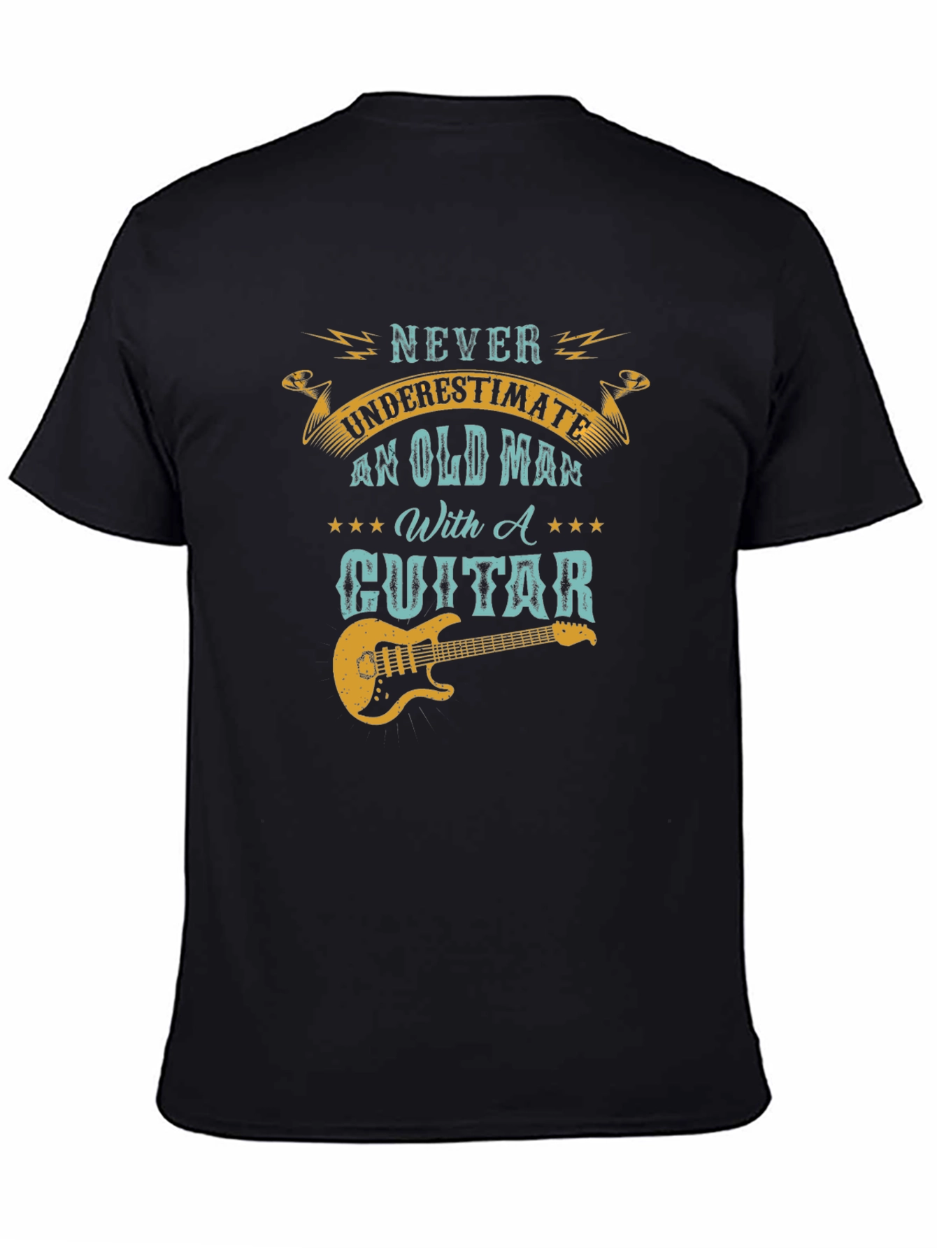 Black Never Underestimate Old Man With Guitar T-Shirt view 4