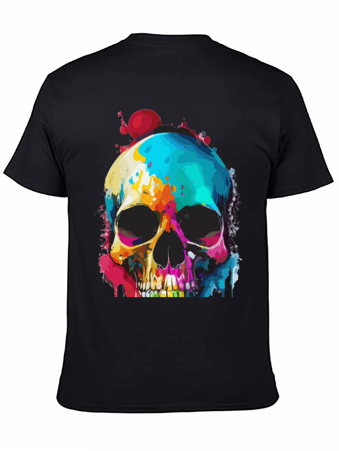 Black Vibrant Skull Graphic Tee - Men's Black T-Shirt view 4