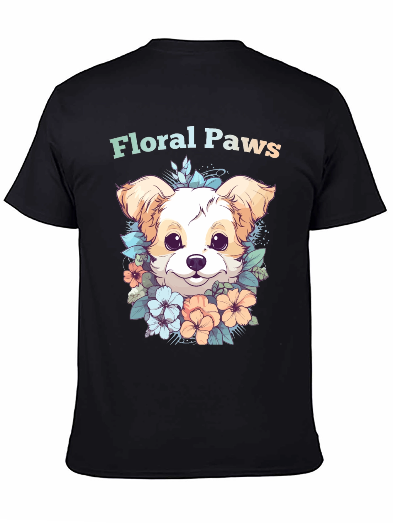 Black Floral Paws Dog Graphic Tee - Cute Puppy Shirt view 4