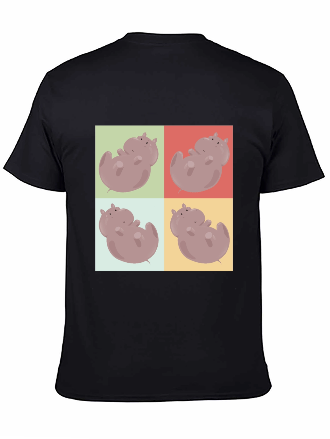 Black Hippo Pop Art Black T-Shirt view 4