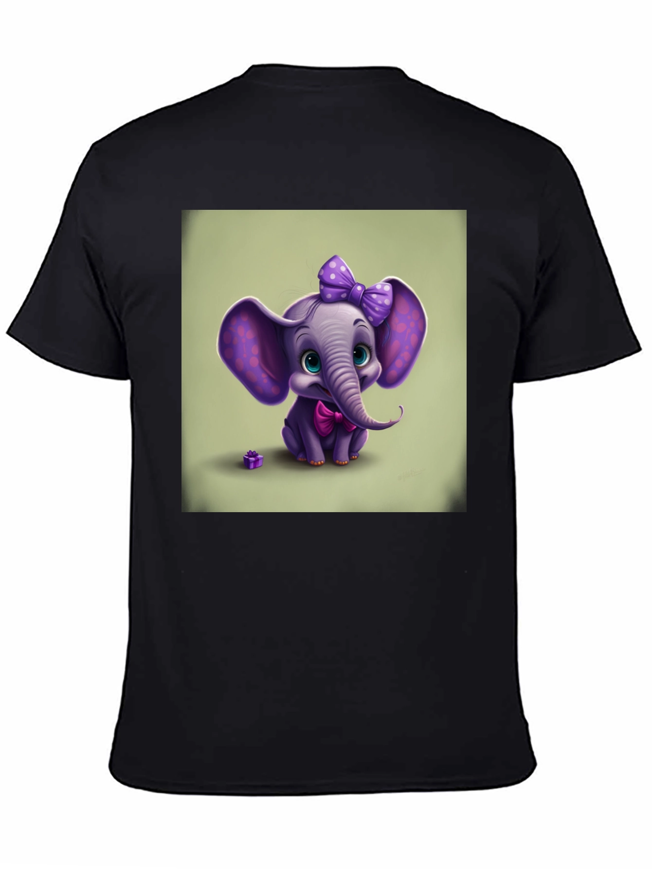 Black Cute Elephant Graphic Tee - Black Cotton Shirt view 4