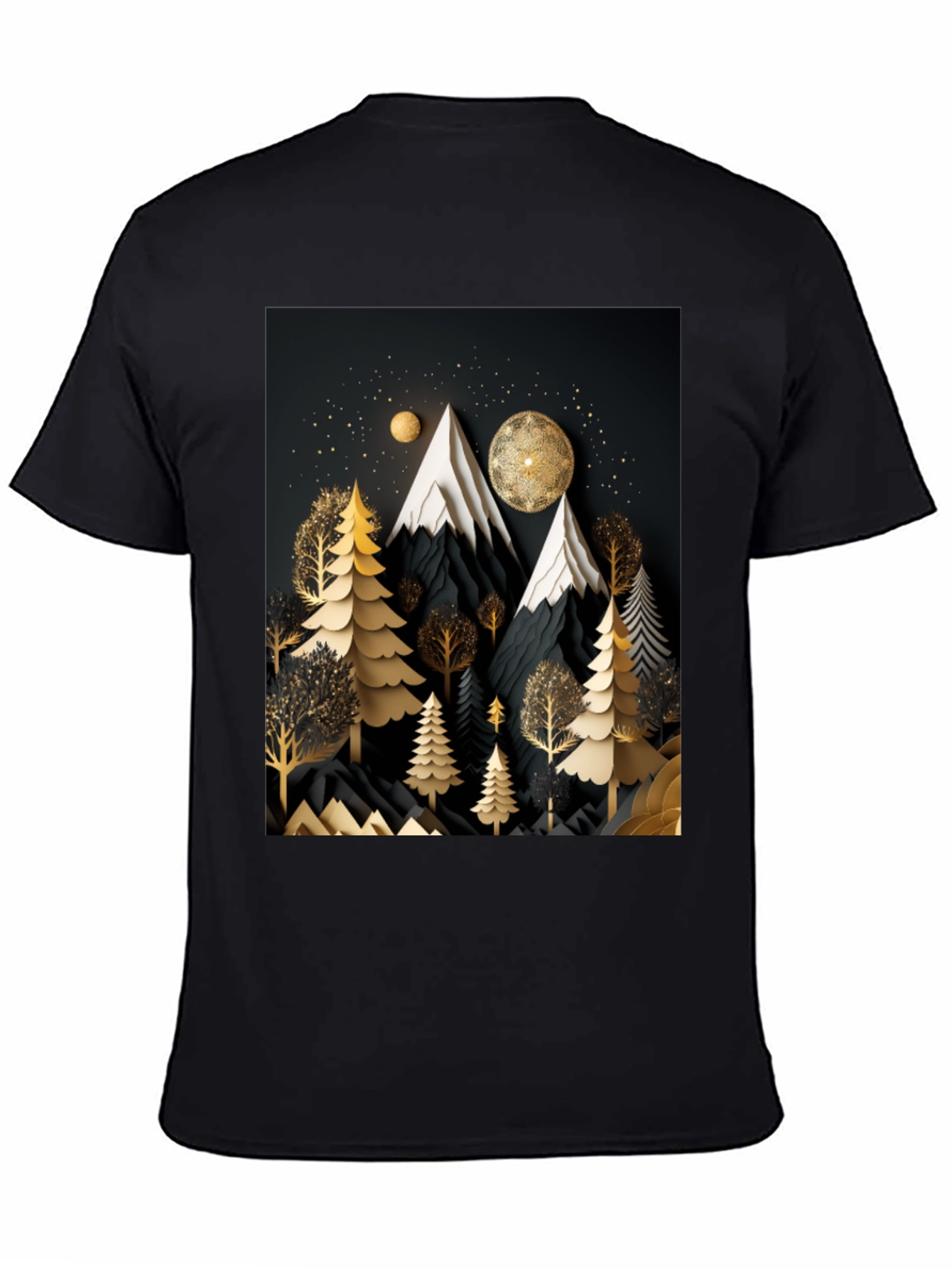 Black Elegant Mountain Forest T-Shirt view 4
