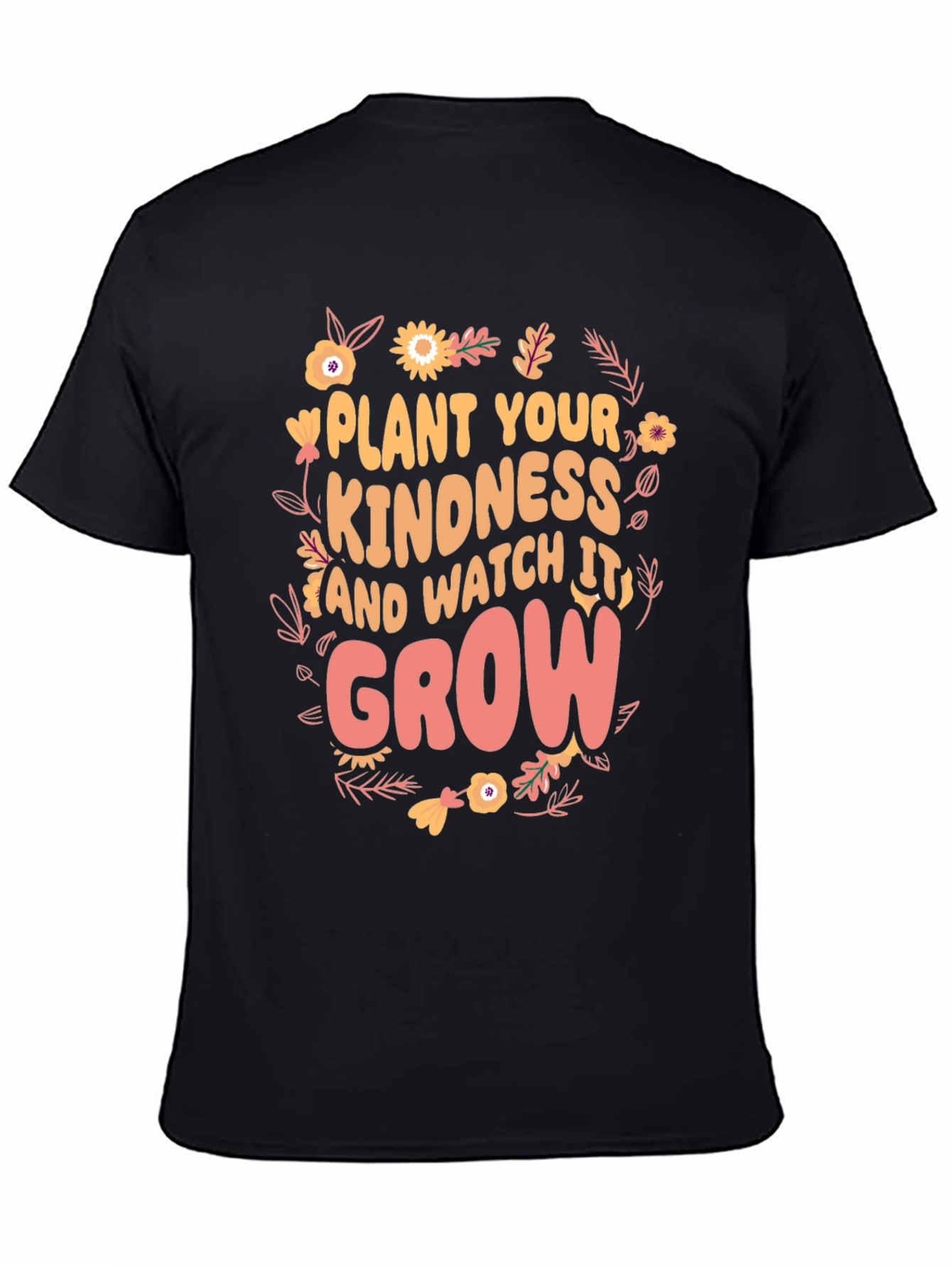 Black Kindness Grow T-Shirt - Floral Design view 4