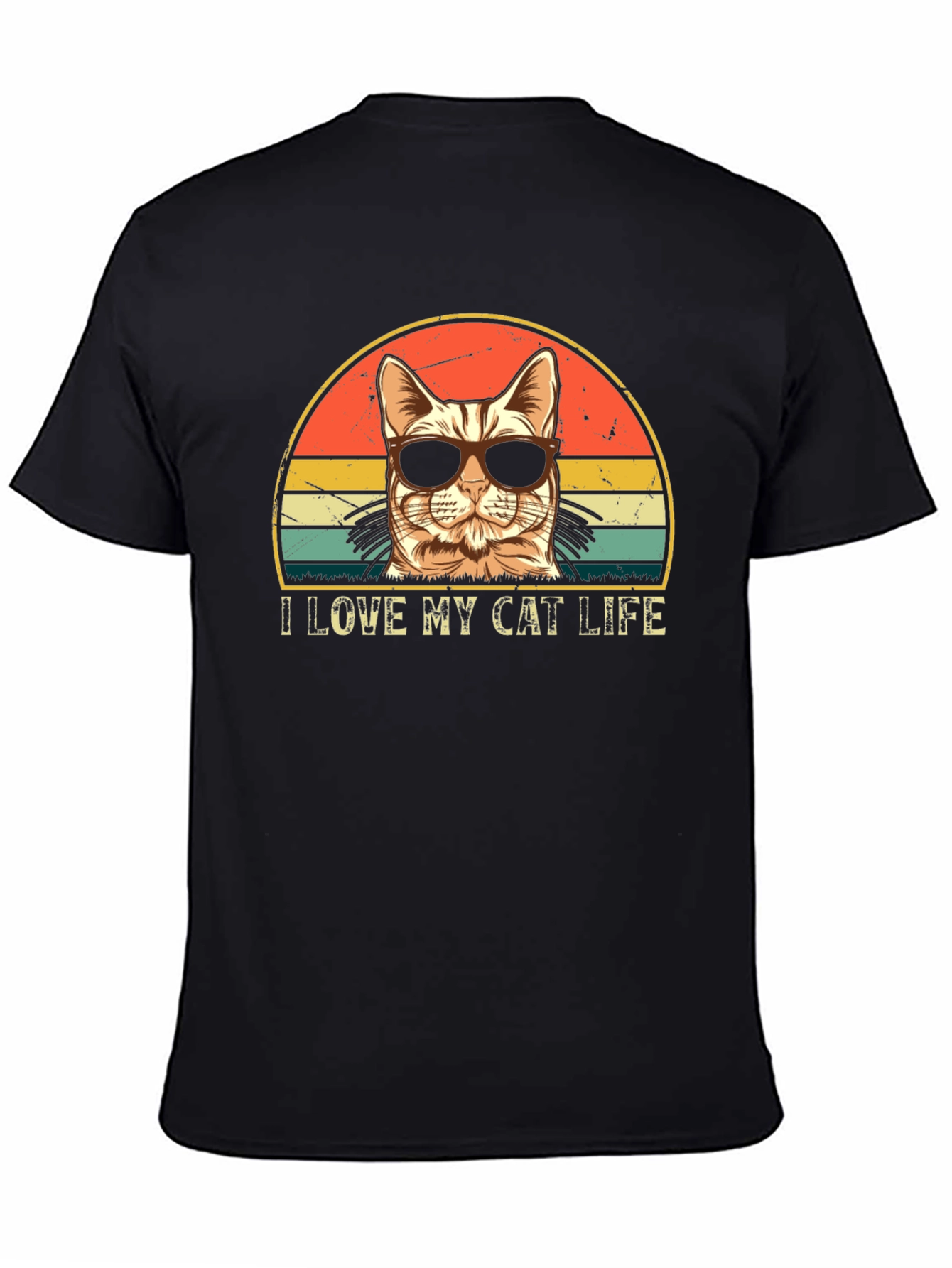 Black I Love My Cat Life Retro T-Shirt view 4