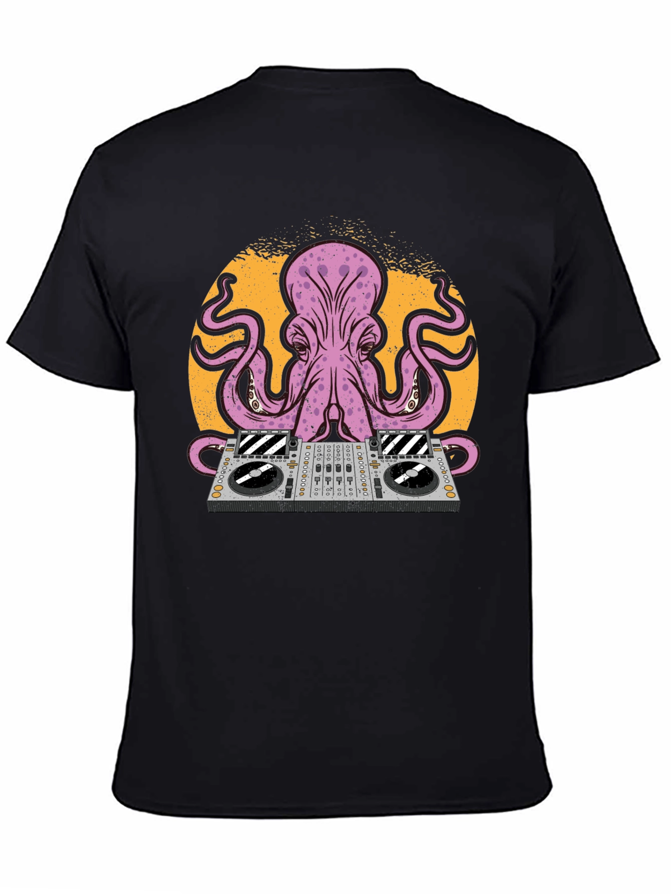 Black DJ Octopus Graphic Tee - Black Cotton T-Shirt view 4