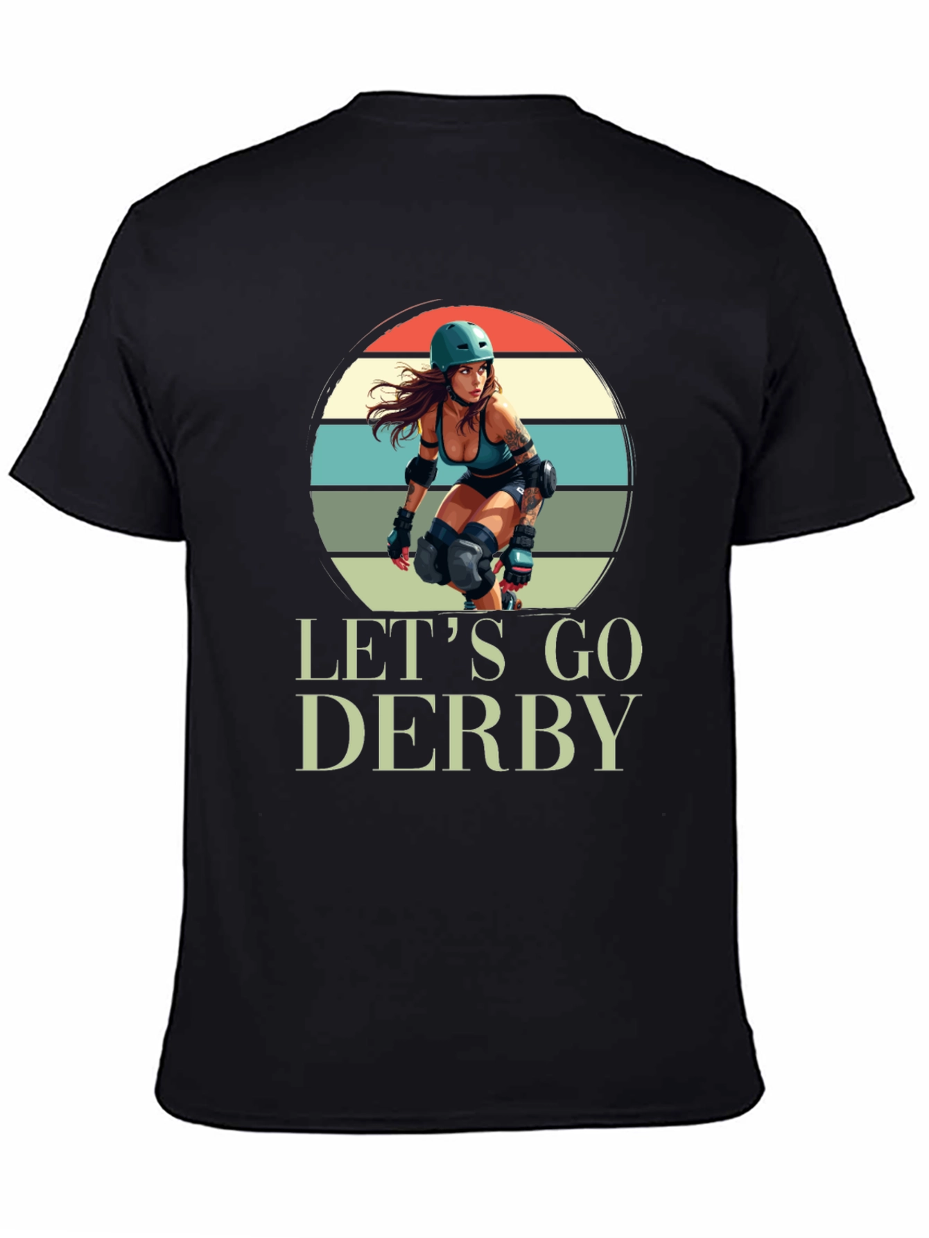 Black Let's Go Derby T-Shirt Roller Girl Retro Style view 4