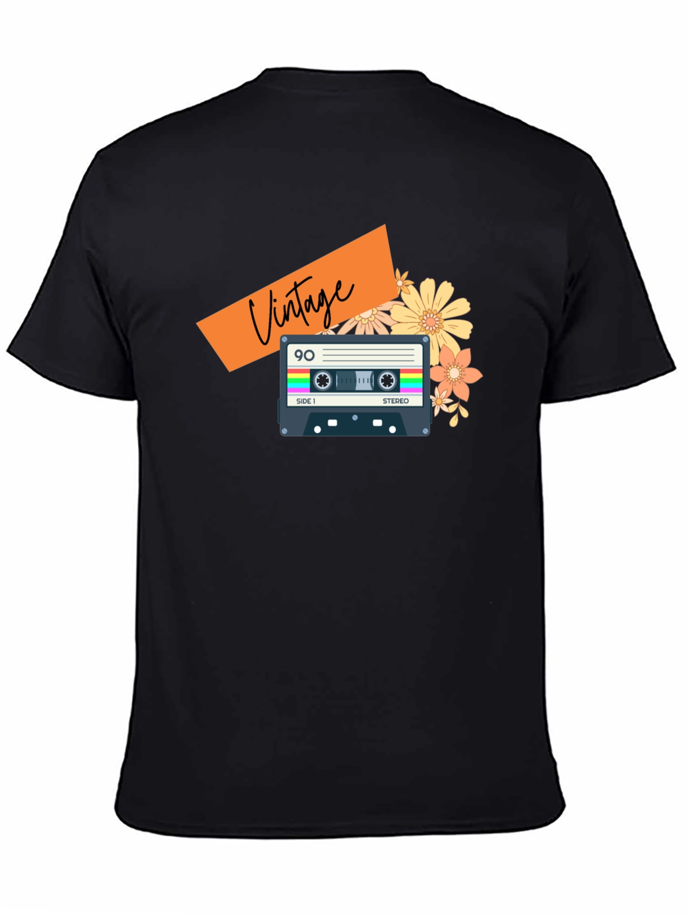 Black Vintage Cassette Tape Graphic Tee - Retro 90s Style view 4