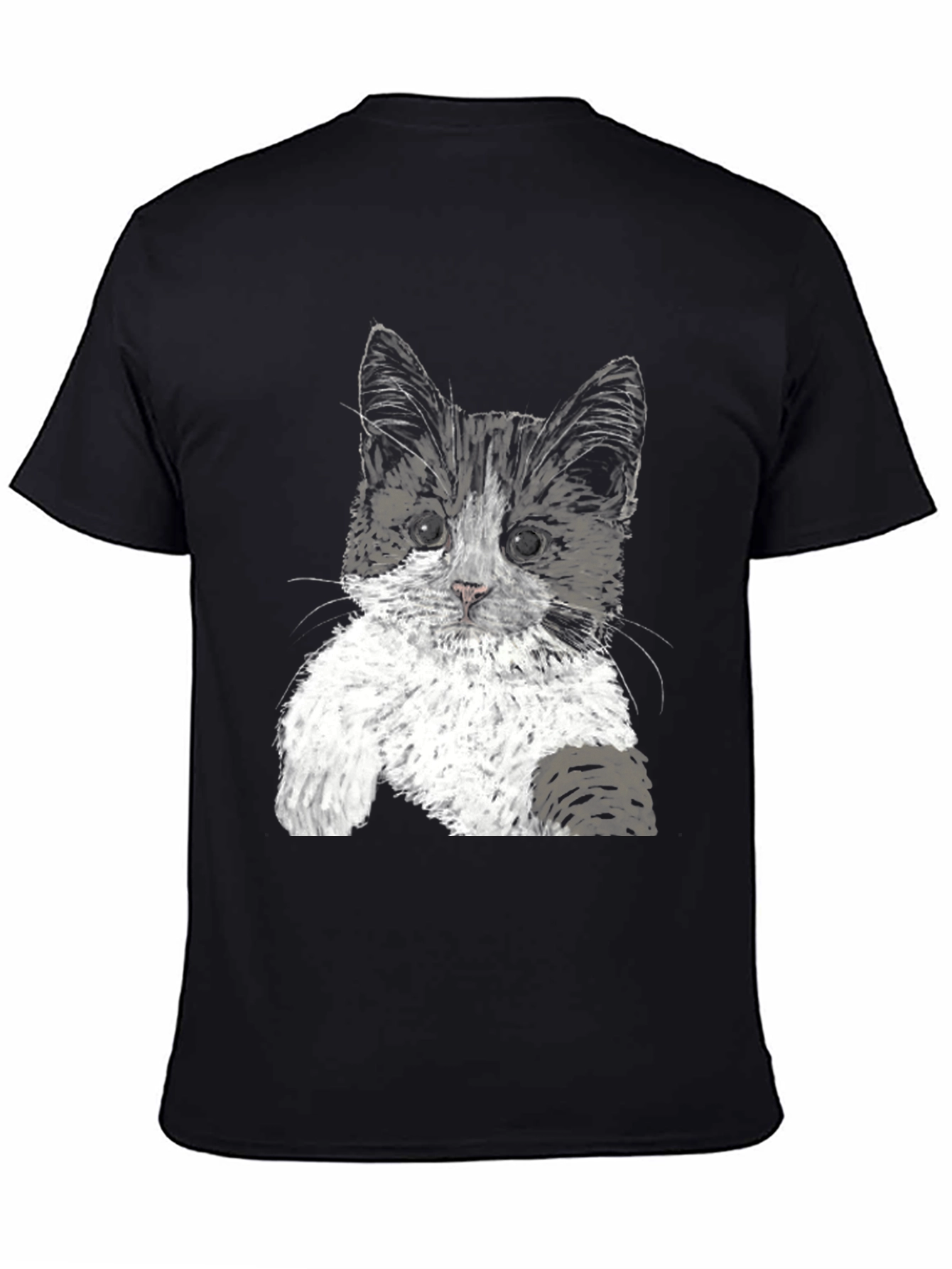 Black Cute Kitten Graphic Tee - Black Cotton T-Shirt view 4
