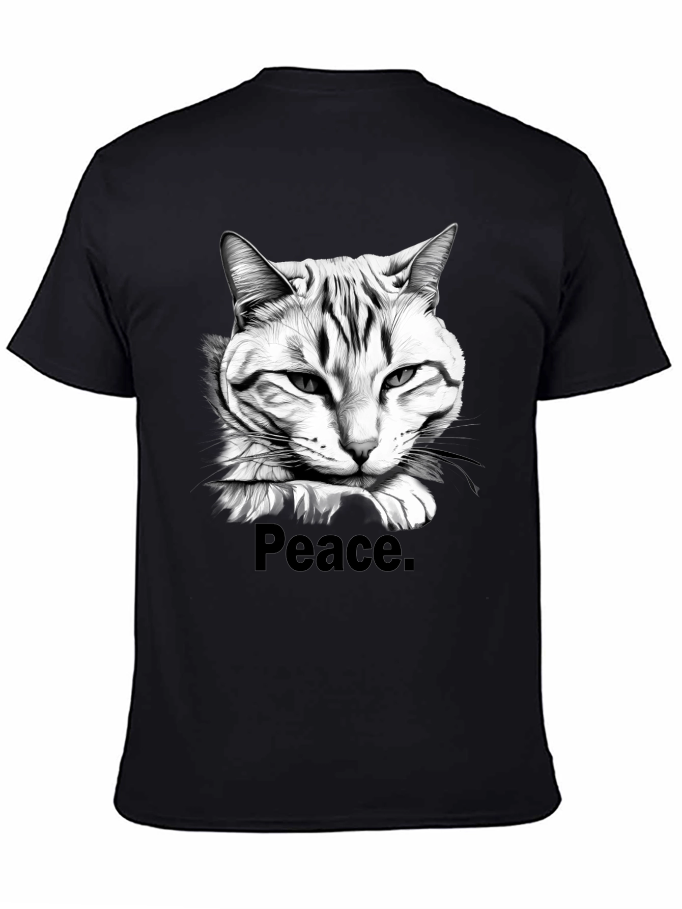 Black Peace Cat Graphic Tee - Men's Black T-Shirt view 4