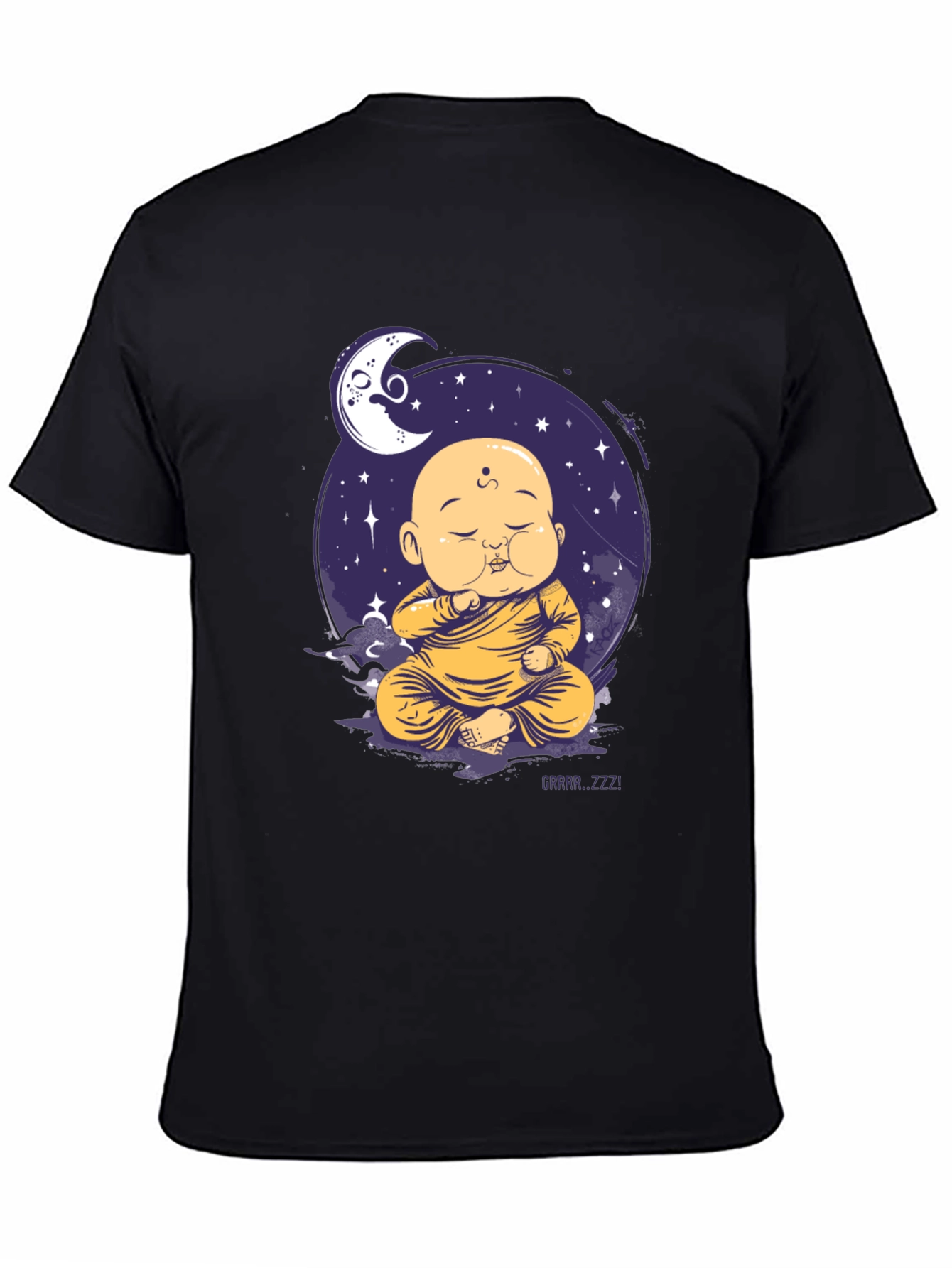 Black Zen Monk Moon T-Shirt - Sleepy Buddha Design view 4