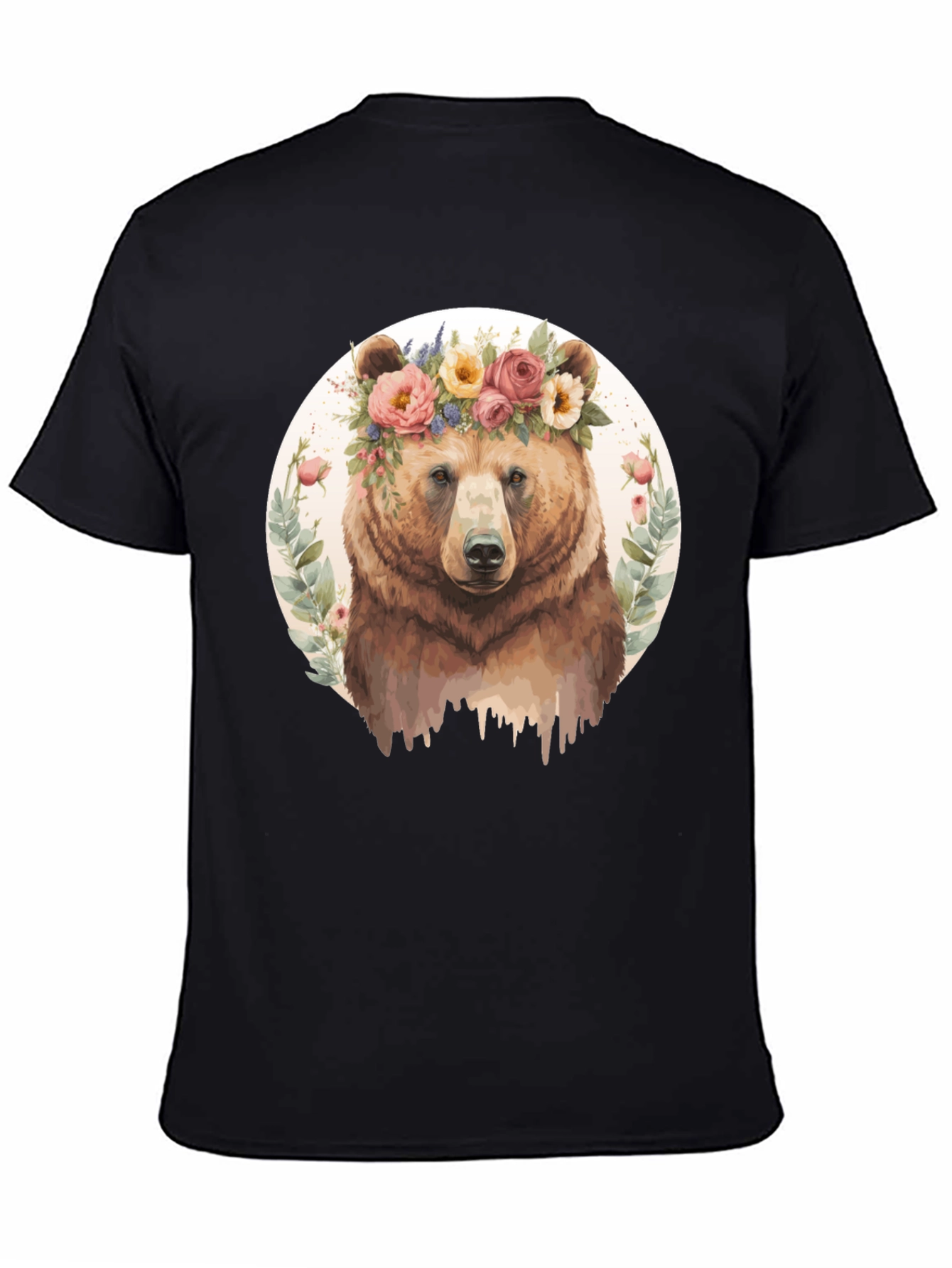Black Floral Bear Graphic Tee - Men's Black T-Shirt view 4