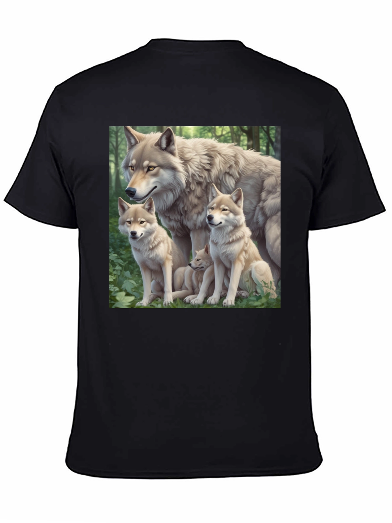 Black Wolf Pack Graphic Tee - Black Cotton T-Shirt view 4