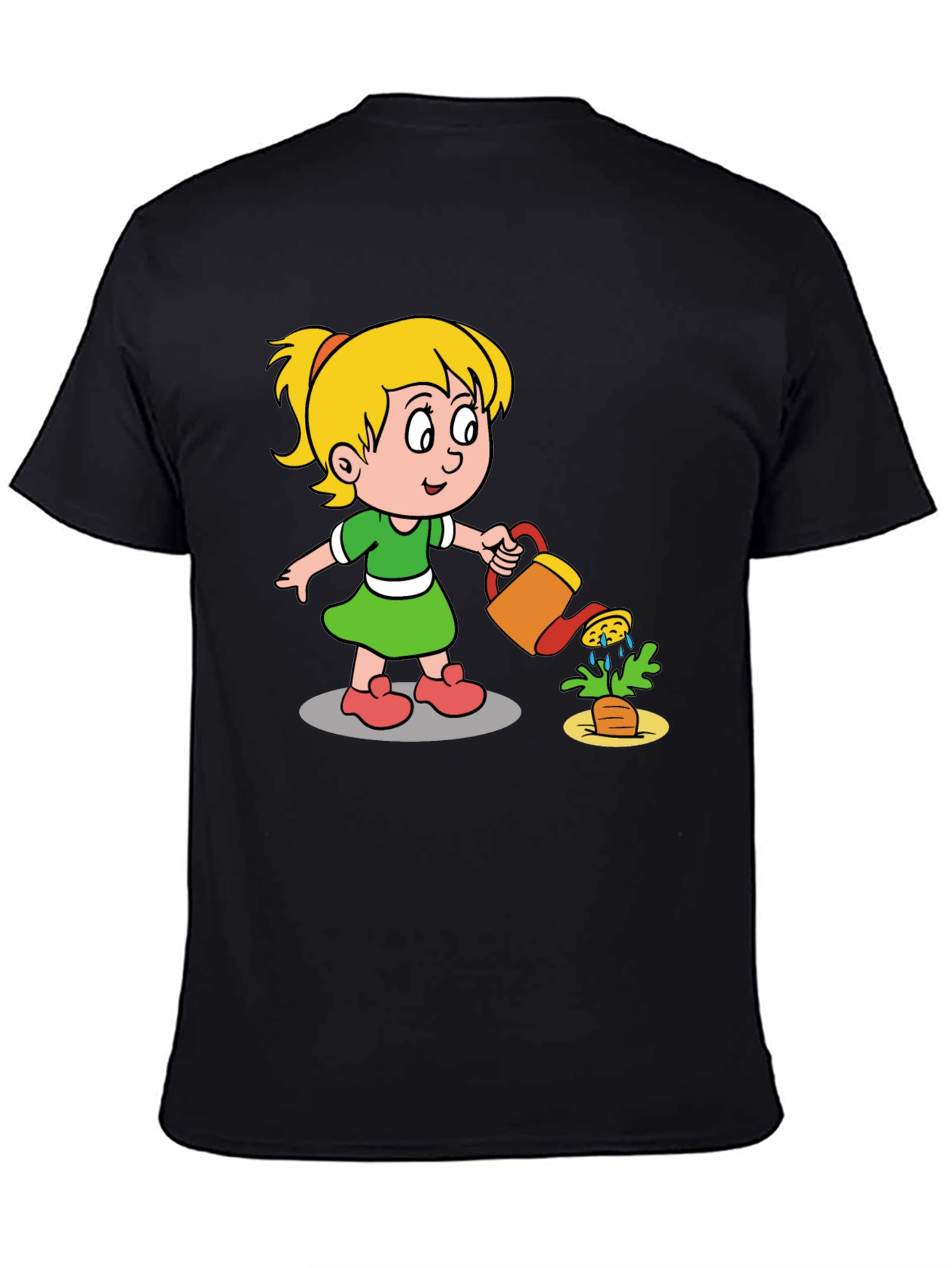 Black Cartoon Girl Gardening T-Shirt view 4