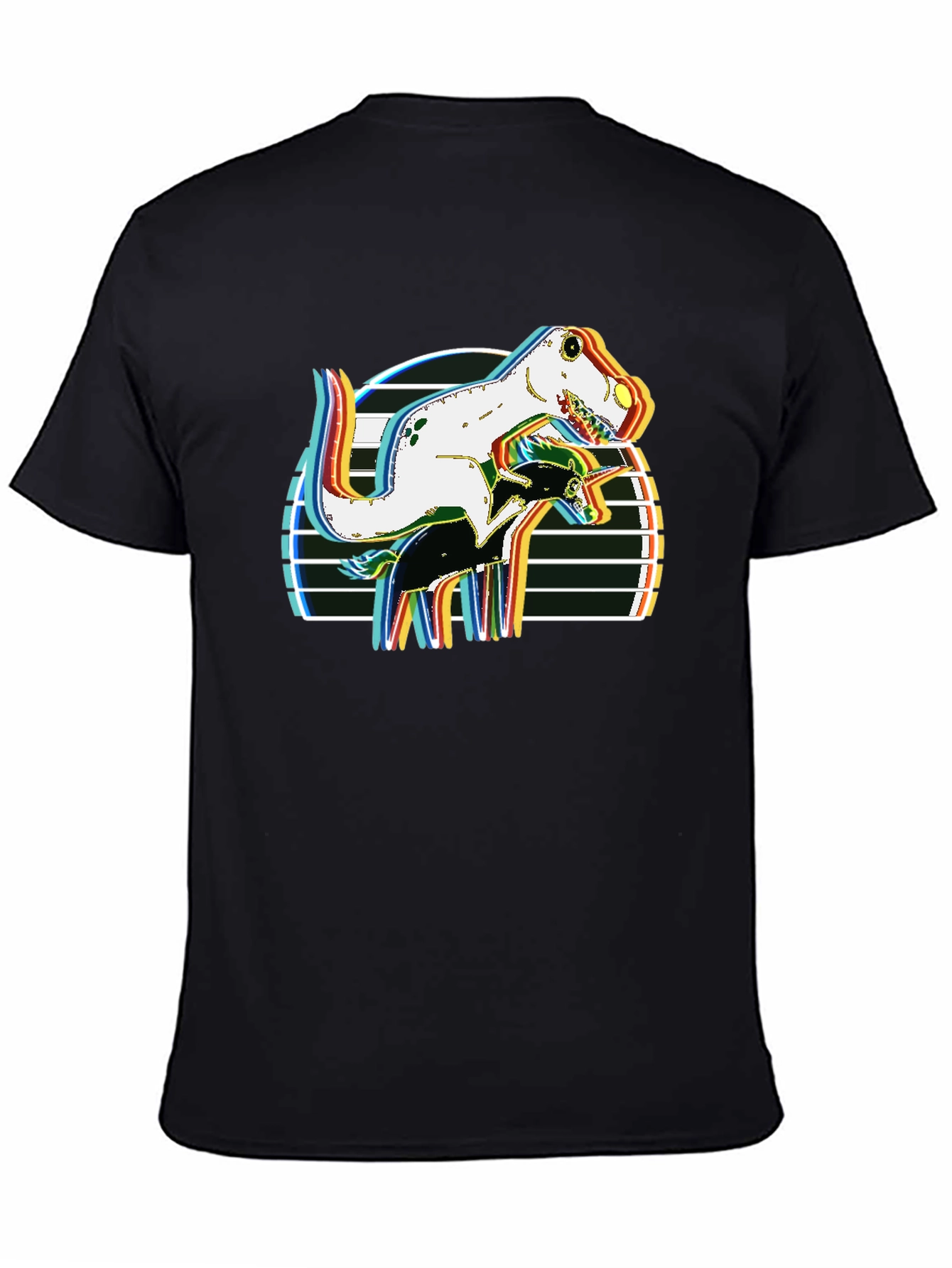Black Dino Riding Unicorn Retro Style Graphic T-Shirt view 4