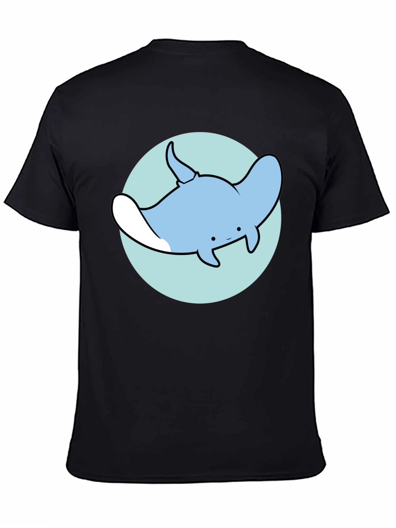 Black Cartoon Manta Ray Graphic Tee - Casual Black T-Shirt view 4