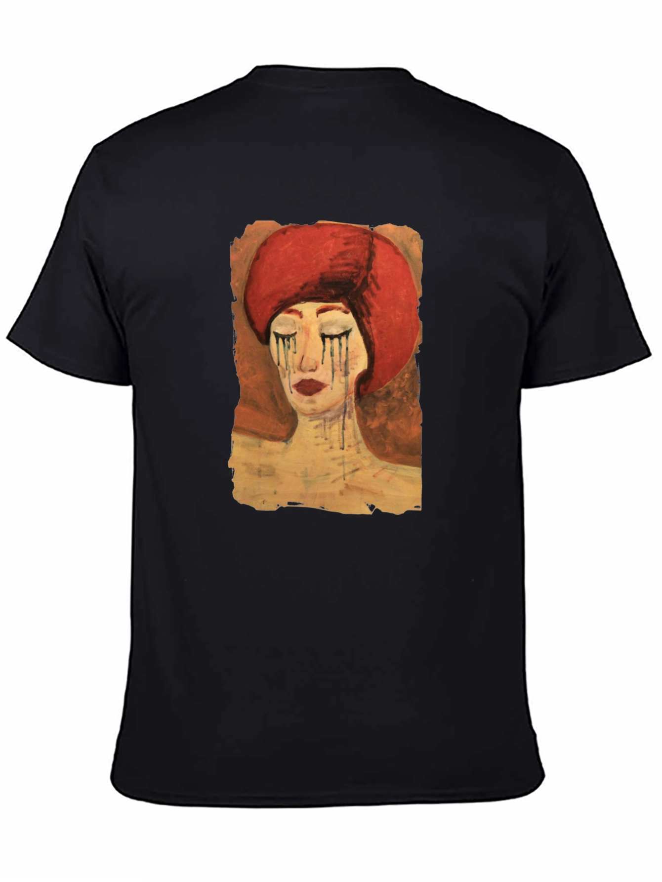 Black Artistic Woman Graphic Tee - Black Casual T-Shirt view 4