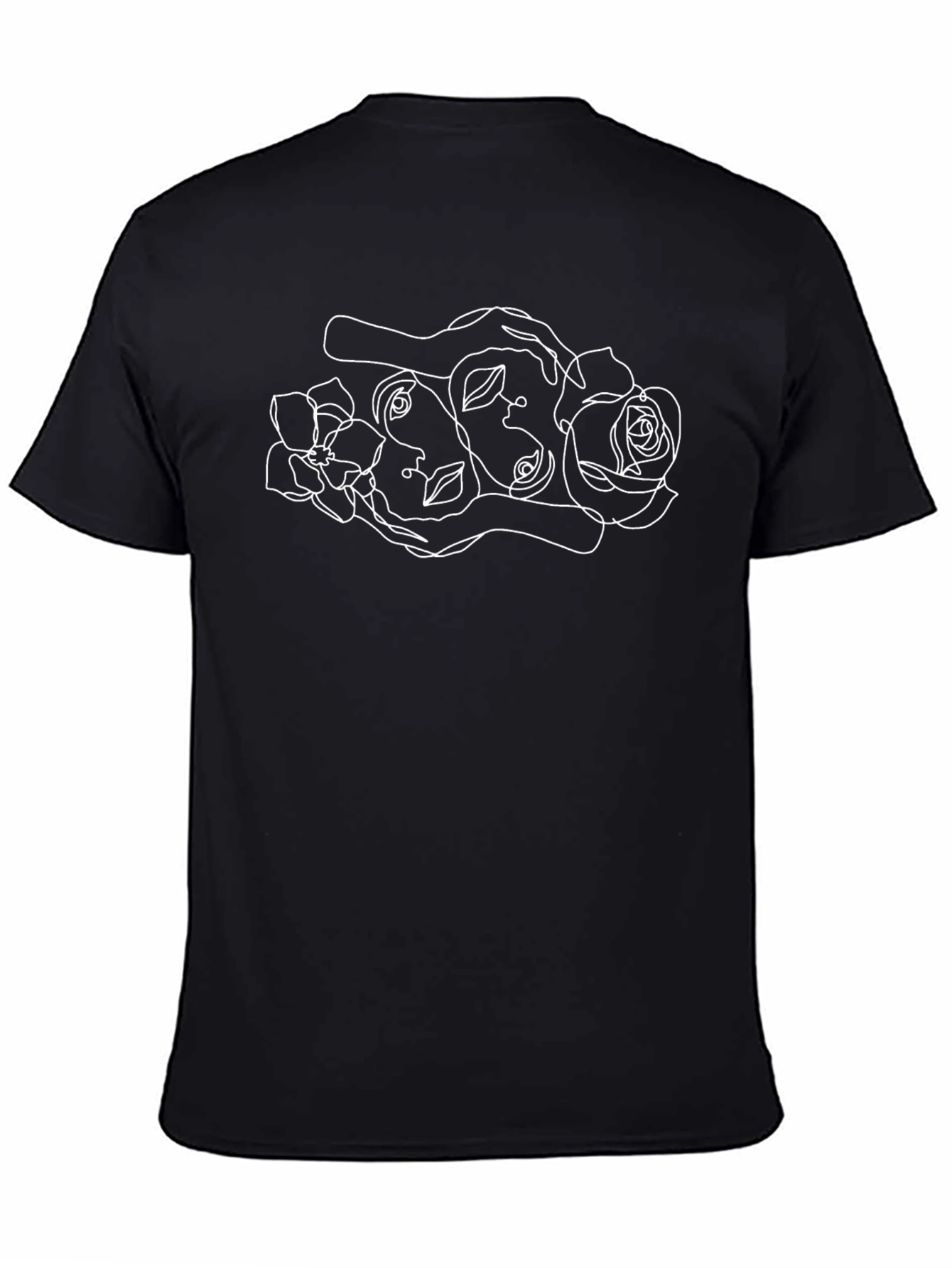 Abstract Face & Floral Graphic Tee - Black - 4