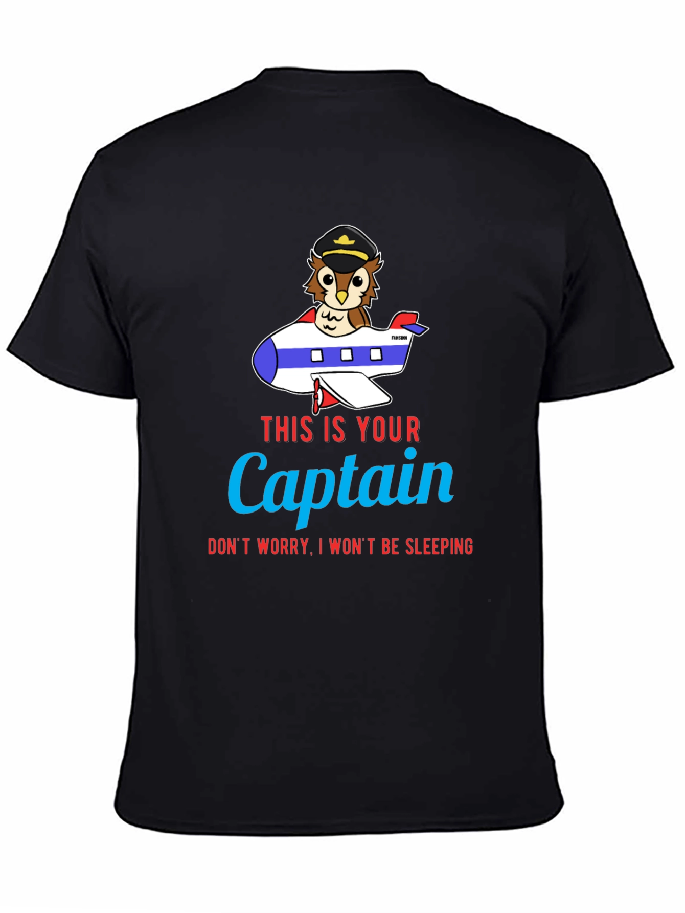 Black Owl Captain Airplane T-Shirt - Funny Pilot Tee view 4