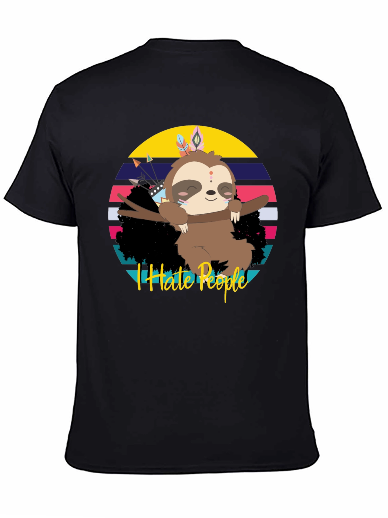 Black I Hate People Sloth Graphic Tee view 4