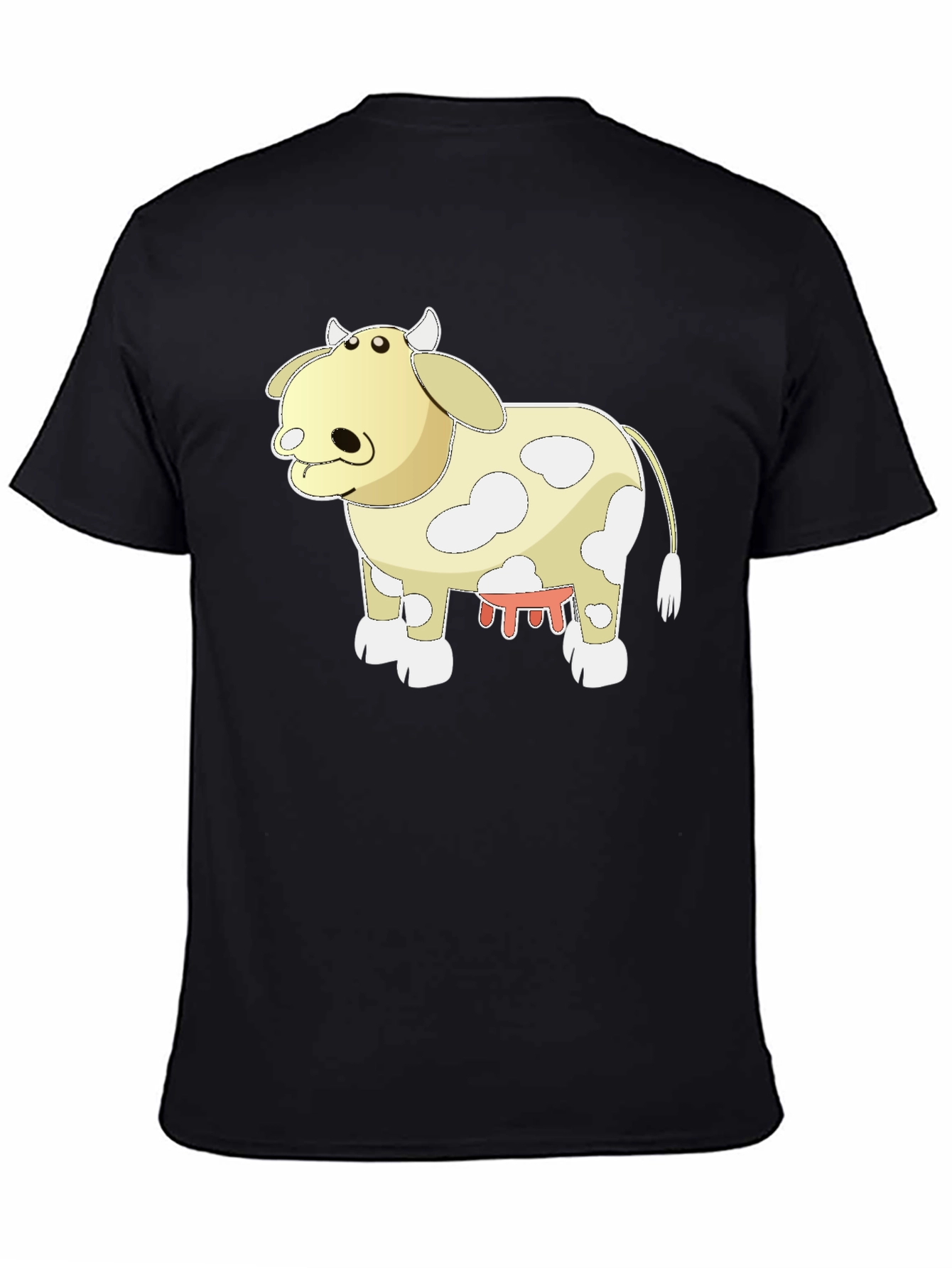Black Cartoon Cow Graphic Tee - Black Cotton T-Shirt view 4