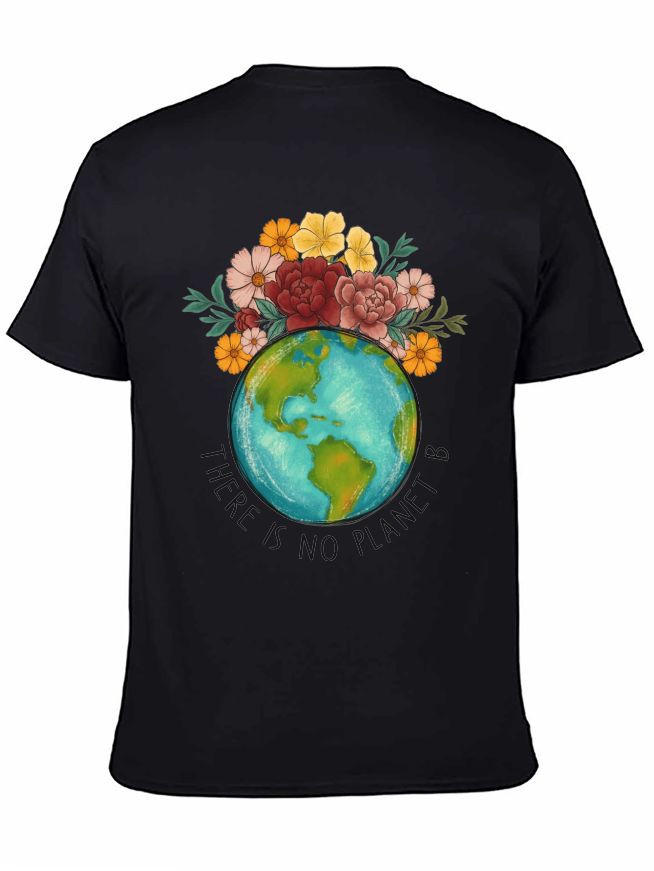 Black Floral Earth Graphic T-Shirt view 4