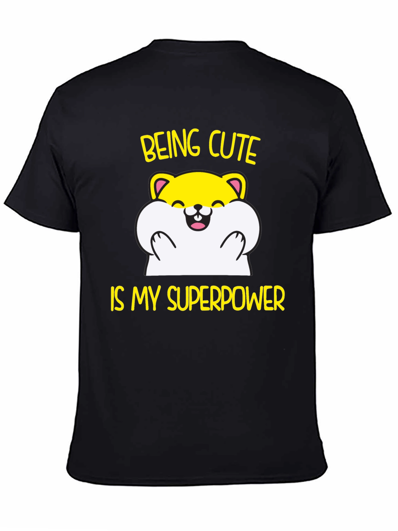 Black Cute Hamster Superpower T-Shirt - Funny Graphic Tee view 4