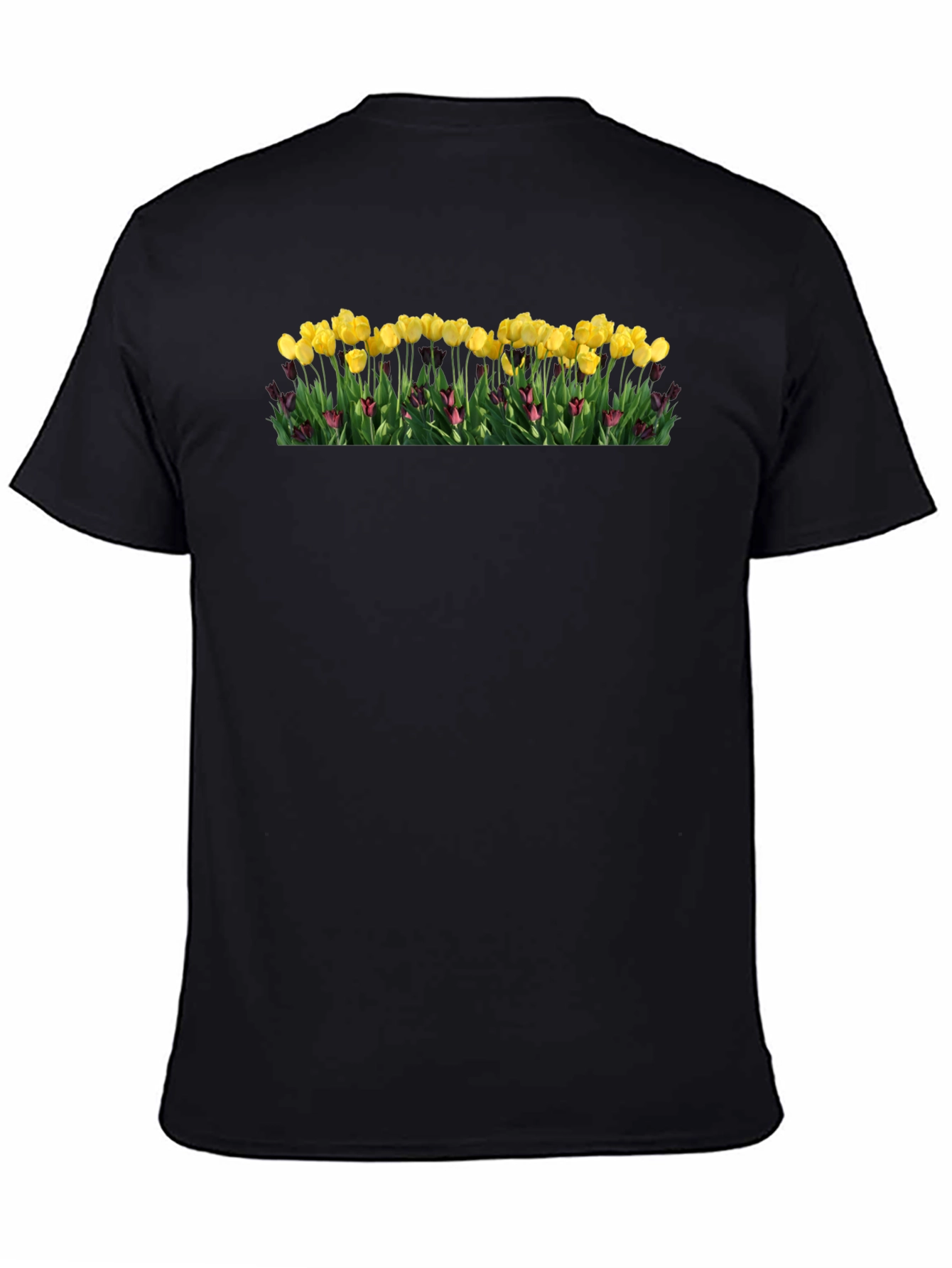 Black Floral Print T-Shirt - Yellow Tulips view 4