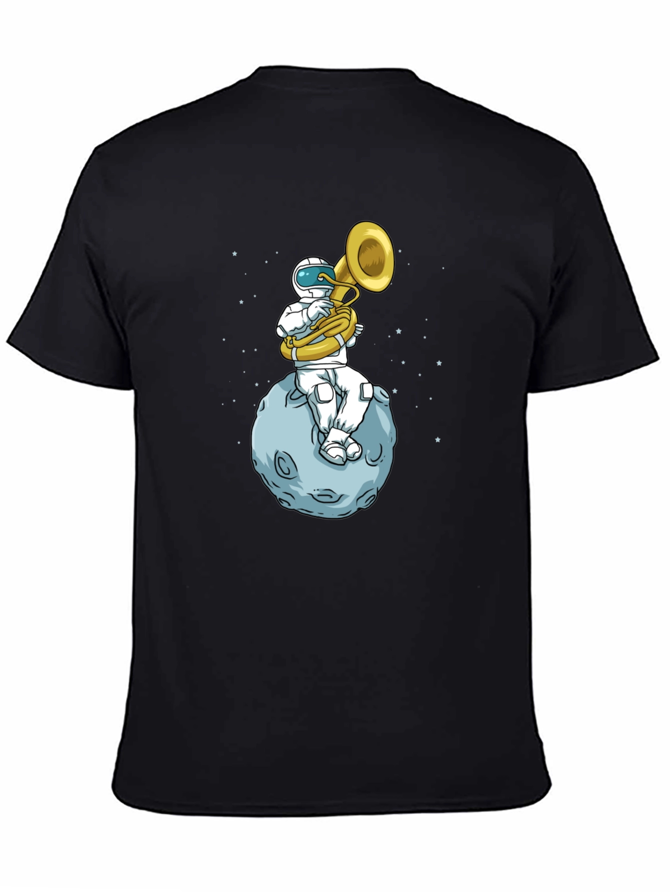 Black Astronaut Tuba Player on Moon T-Shirt view 4