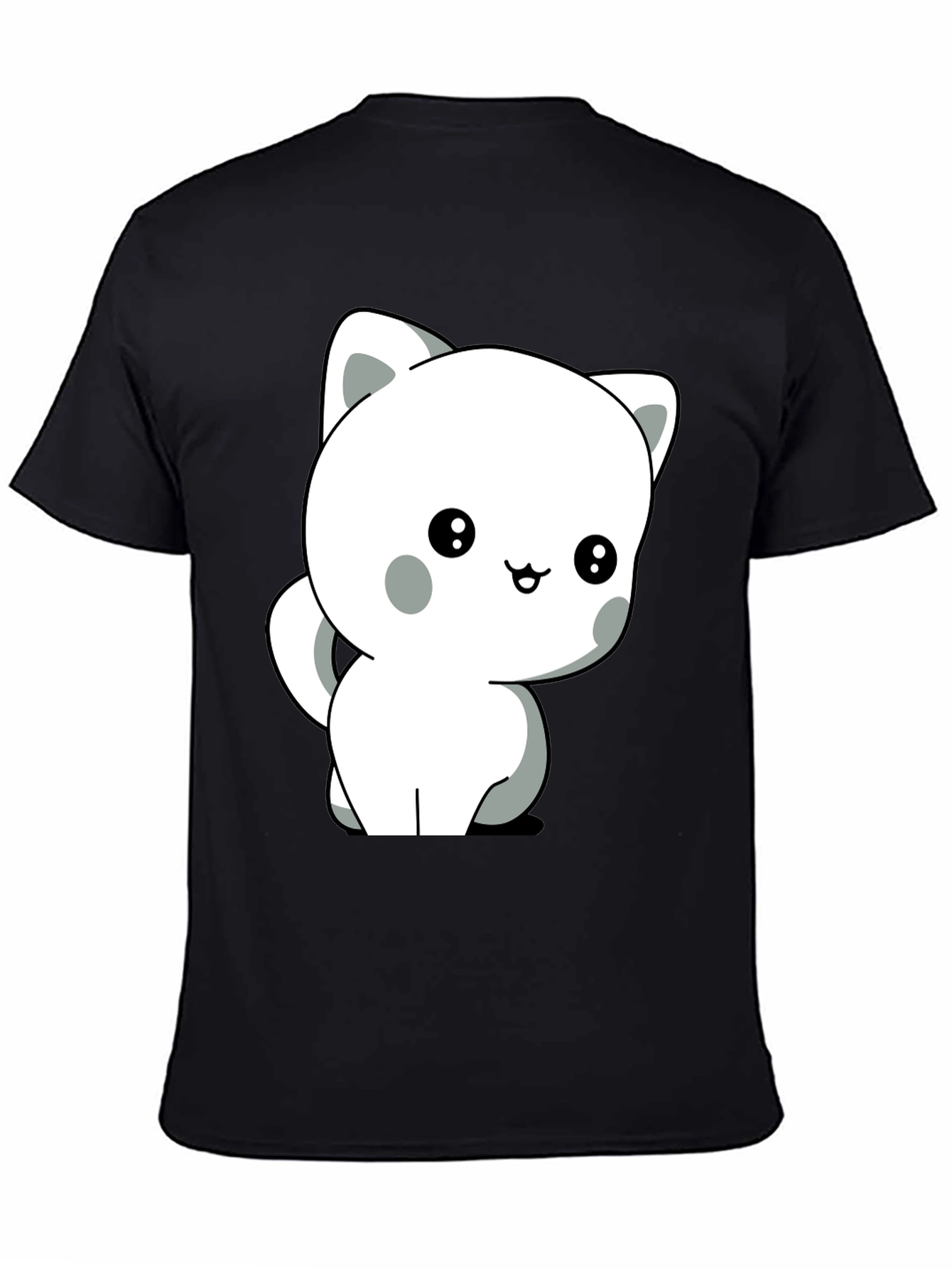 Black Cute Cartoon Cat Graphic Tee - Unisex Soft Cotton T-Shirt view 4